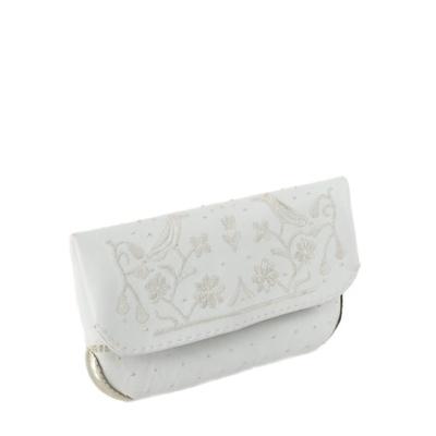 Handmade Embroidered Lovebirds Evening Clutch Bag in White by ABURY
