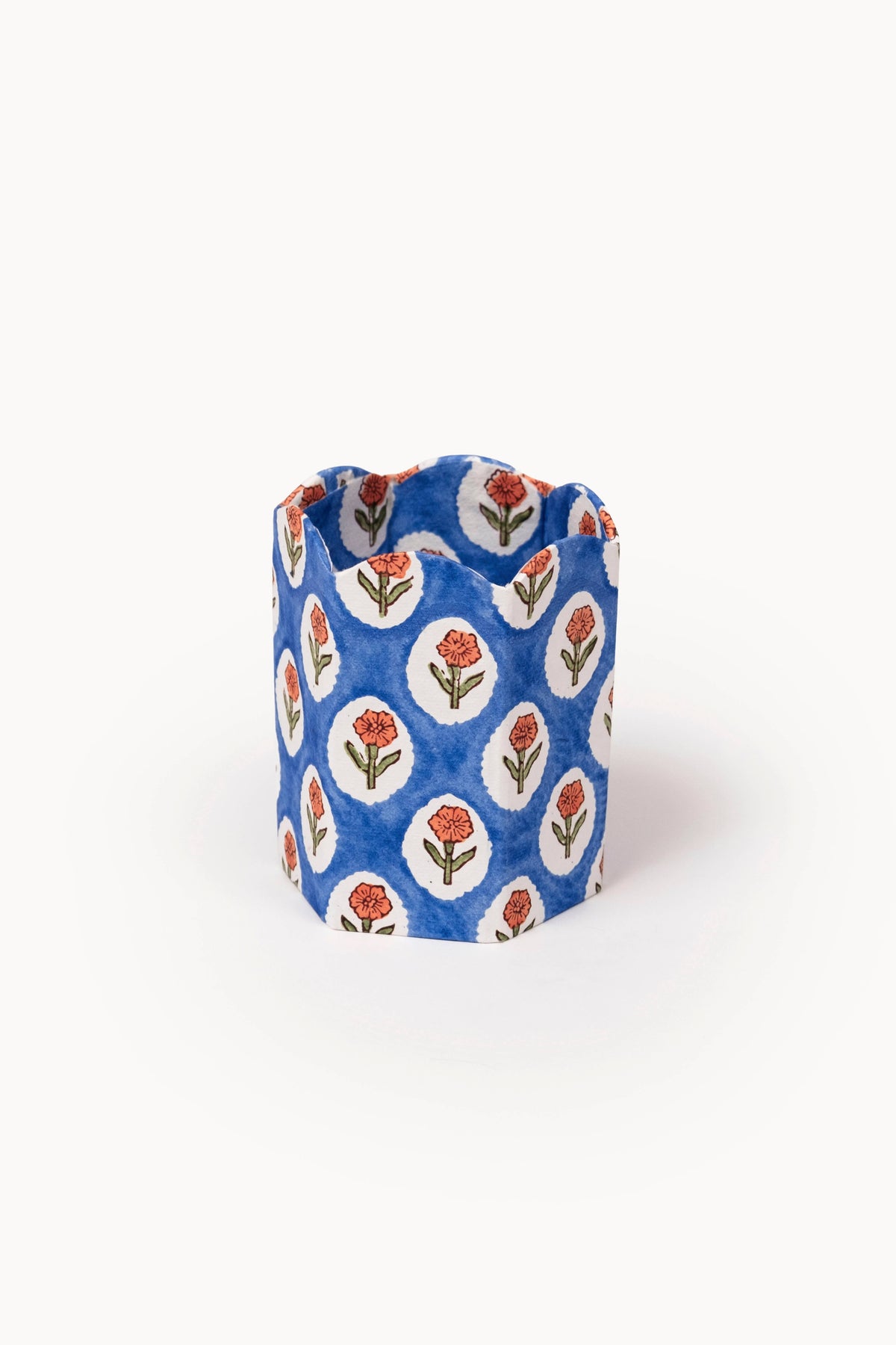Block Print Pencil Holder - Cobalt Marigold (Collapsible)