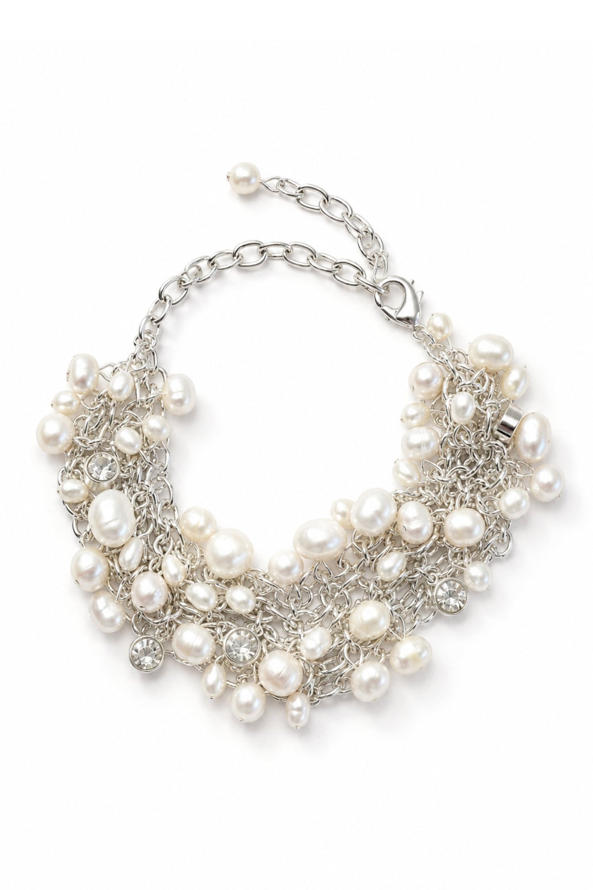 Cascading Pearl Statement Bracelet - Silver