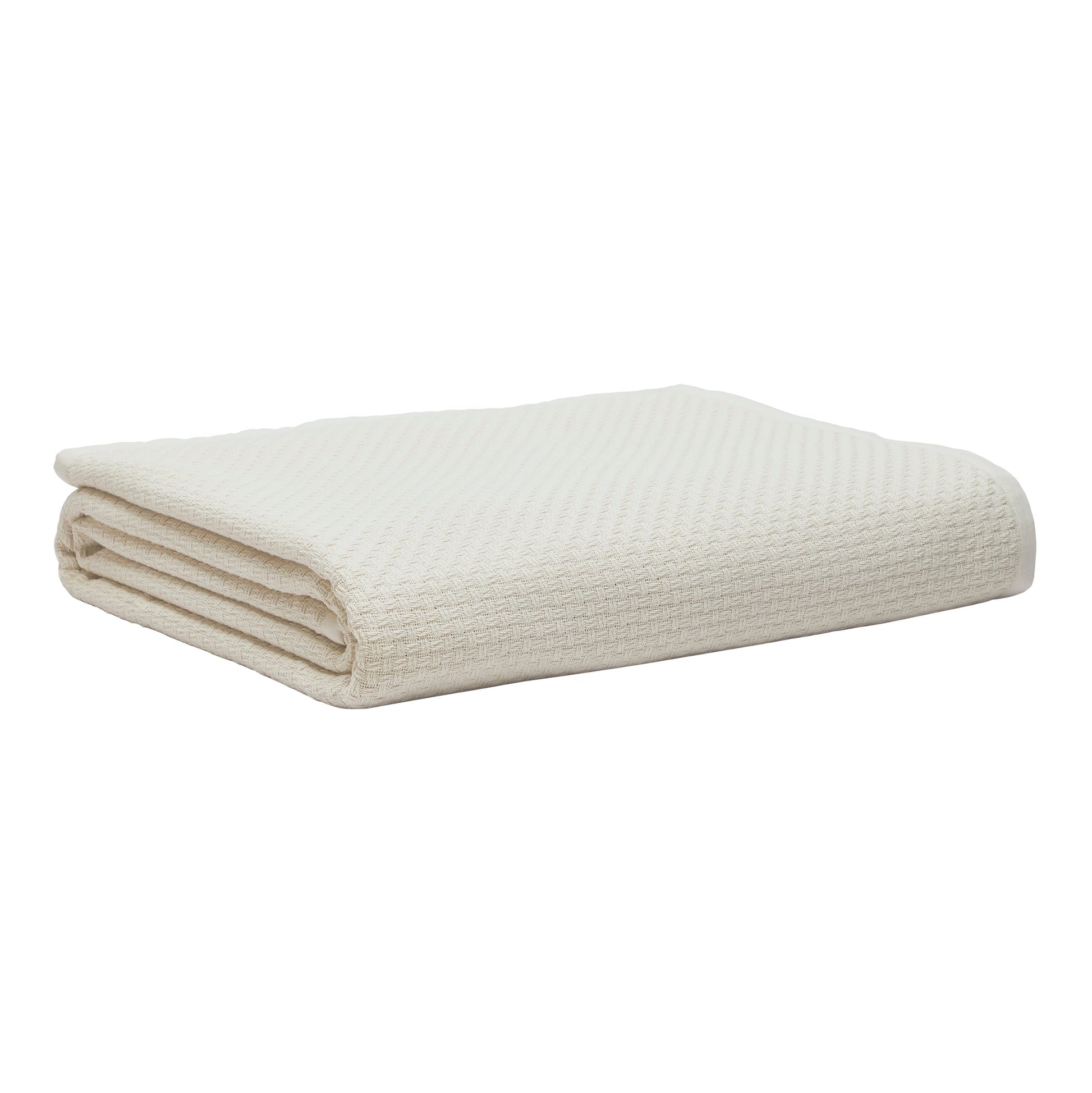 BL-868-9496_3|Folded cream herringbone weave blanket. Stylish, durable cotton throw for beds, couches, offering warmth and modern home decor.