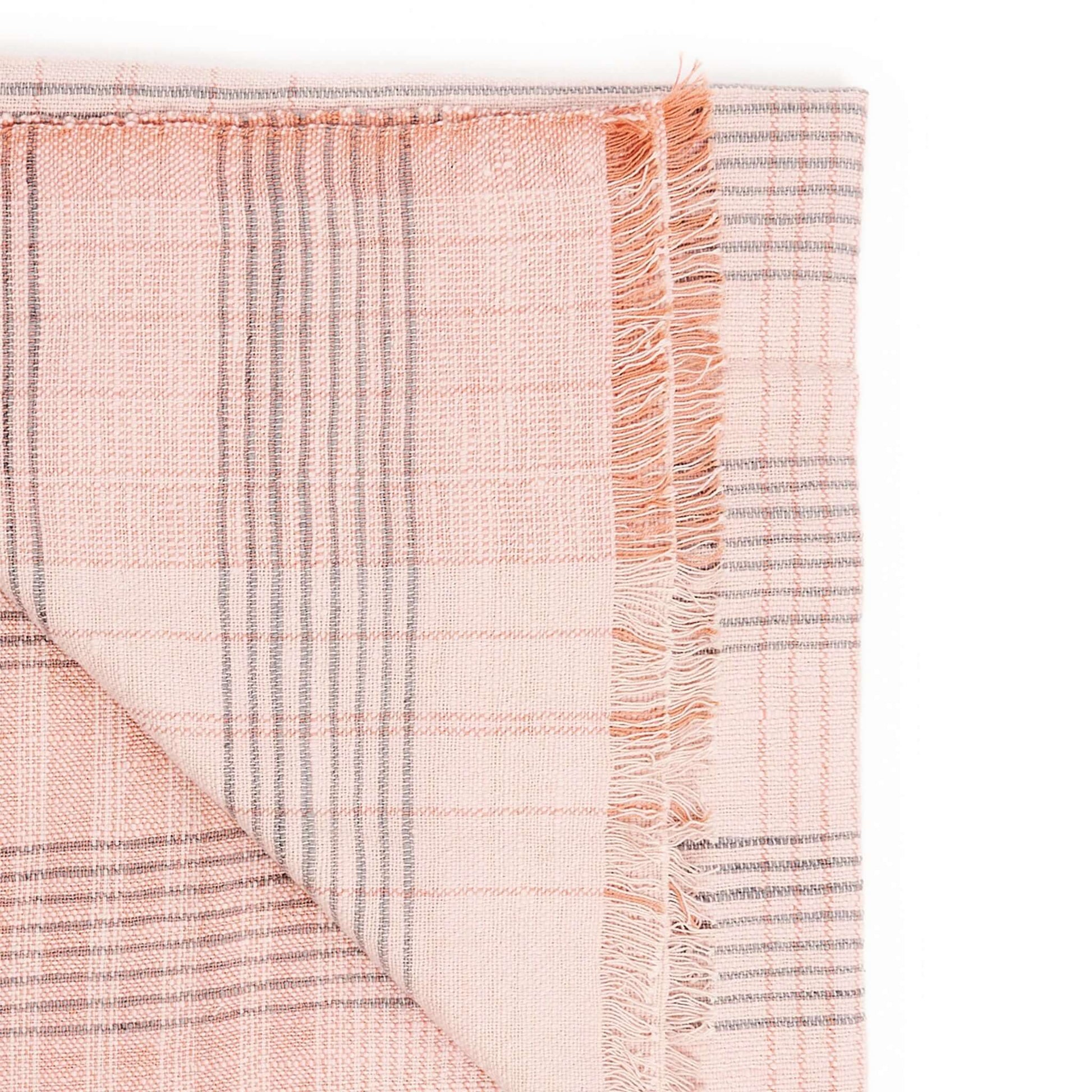 Silica Rose In Shades of Salmon Pink Gray Stripes Pattern Soft Handwoven Merino Throw close-up detail.