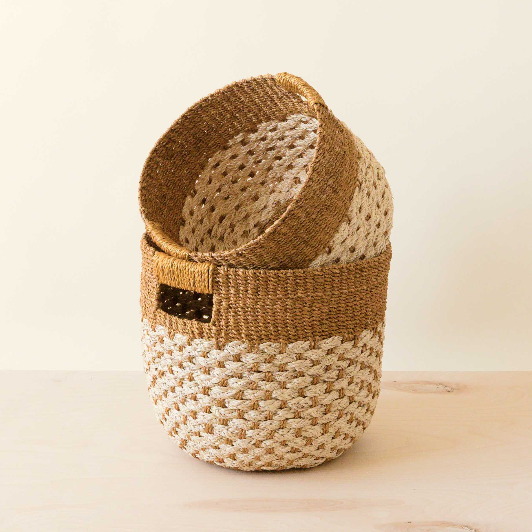 - Golden Brown Round Bakets, set of 2 - Handcrafted Bins | LIKHA - LIKHÂ