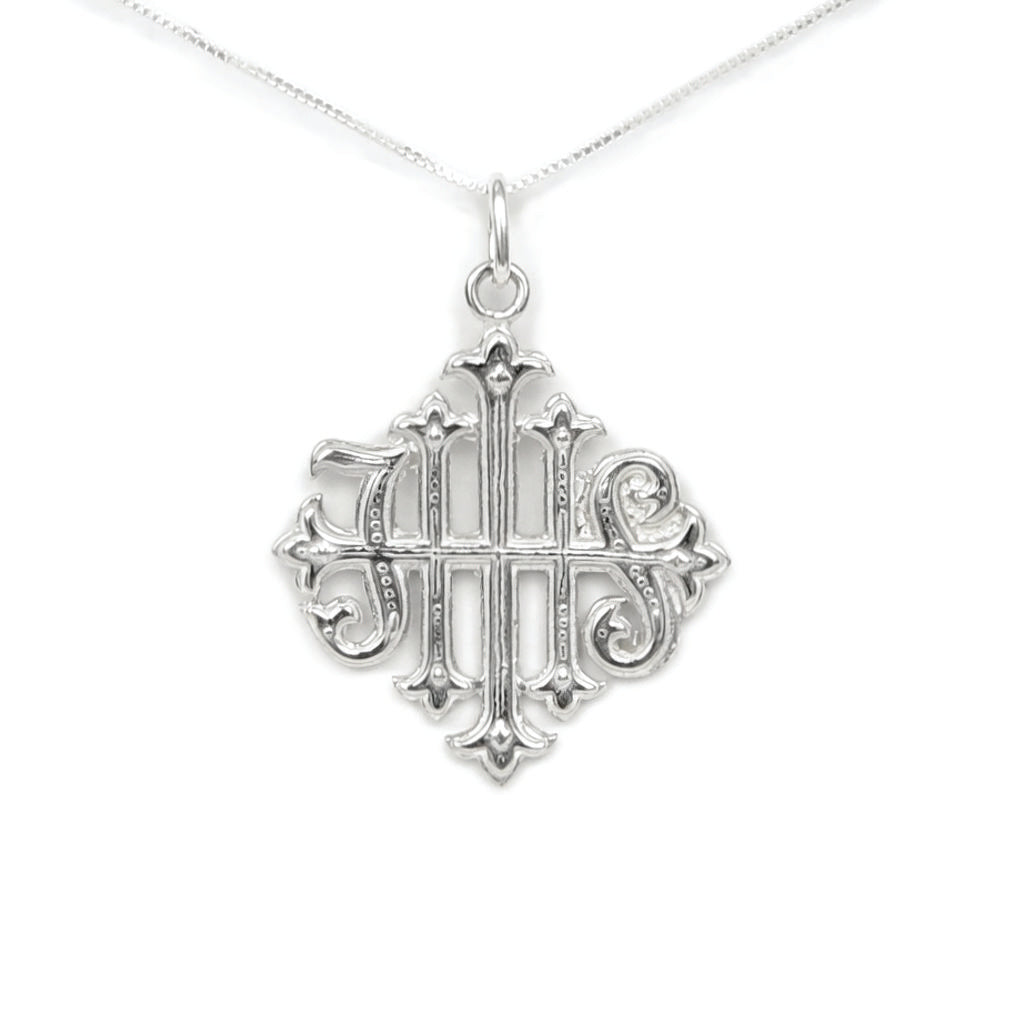 Christogram IHS Cross Necklace in Sterling Silver
