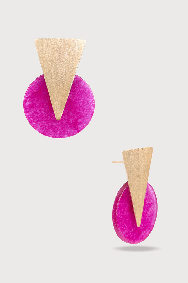Triangle Disc Duet Earrings Fuchsia
