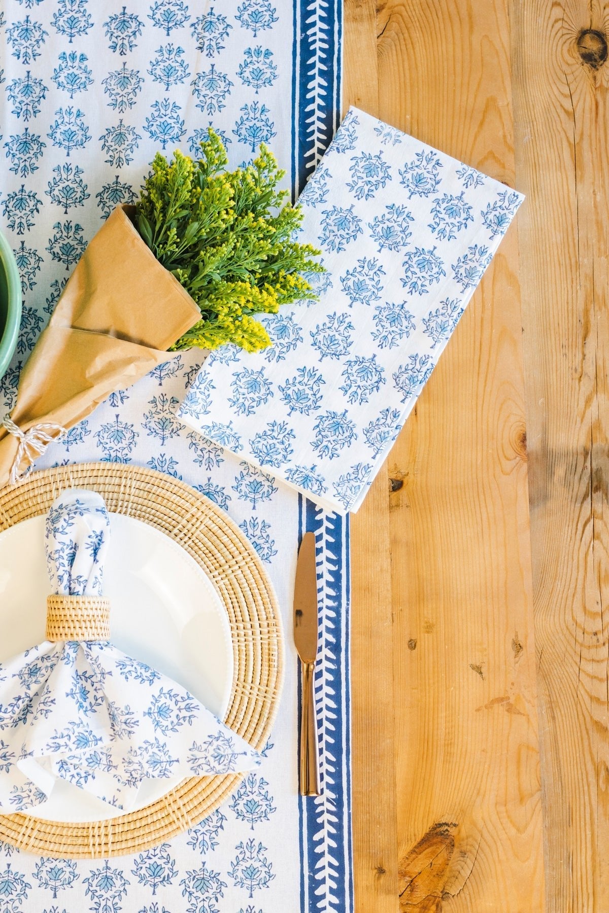 Table Runner - Lotus, Uniform Blue & Navy - The Mended Company