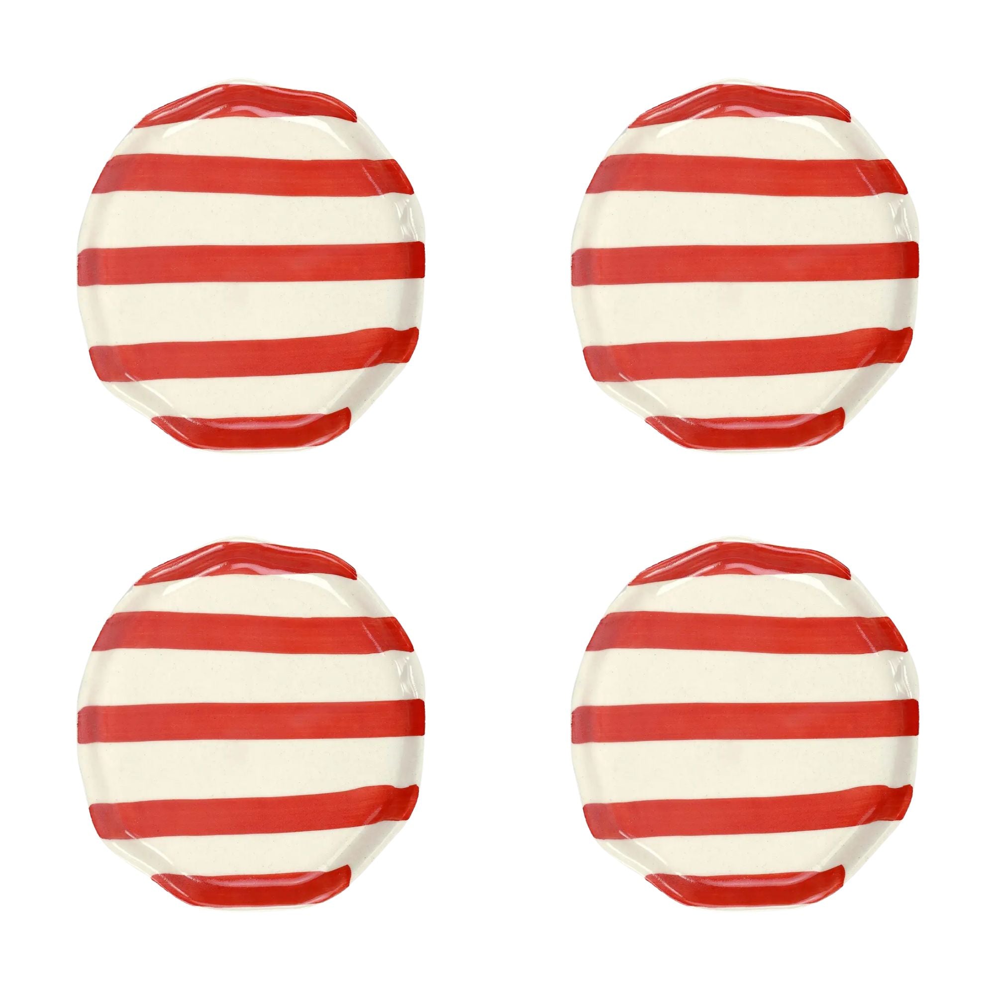 Ceramic Red stripe plate, 6.3x6.3 Inches ( Set of 4 )