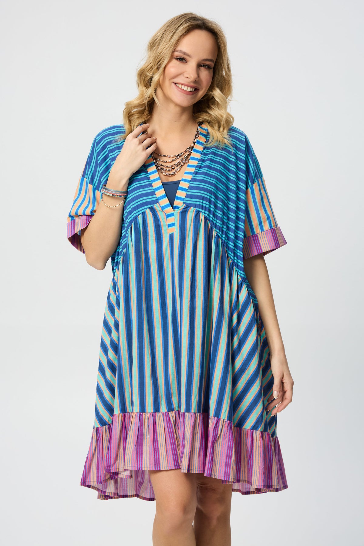Bold Striped Cover Up Dress - Blue Multi