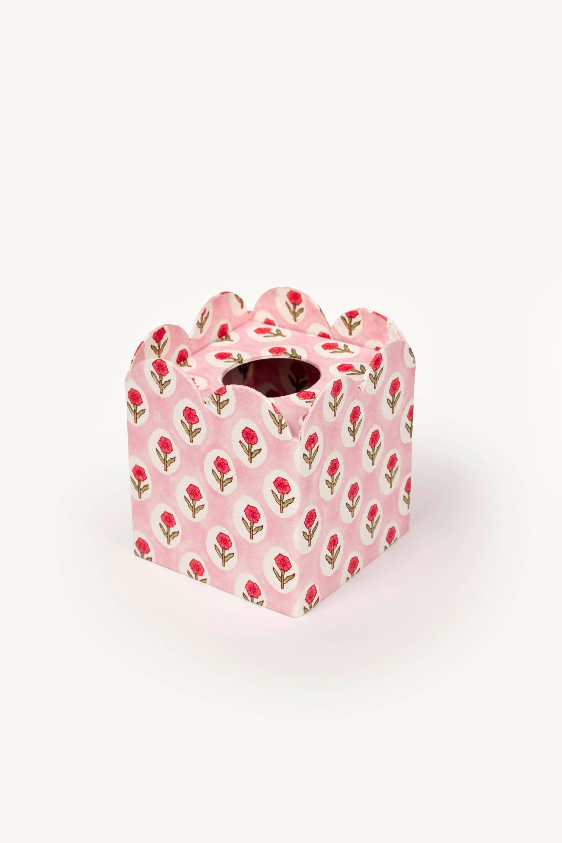 Block Print Tissue Box Cover- Tea Rose (Collapsible)