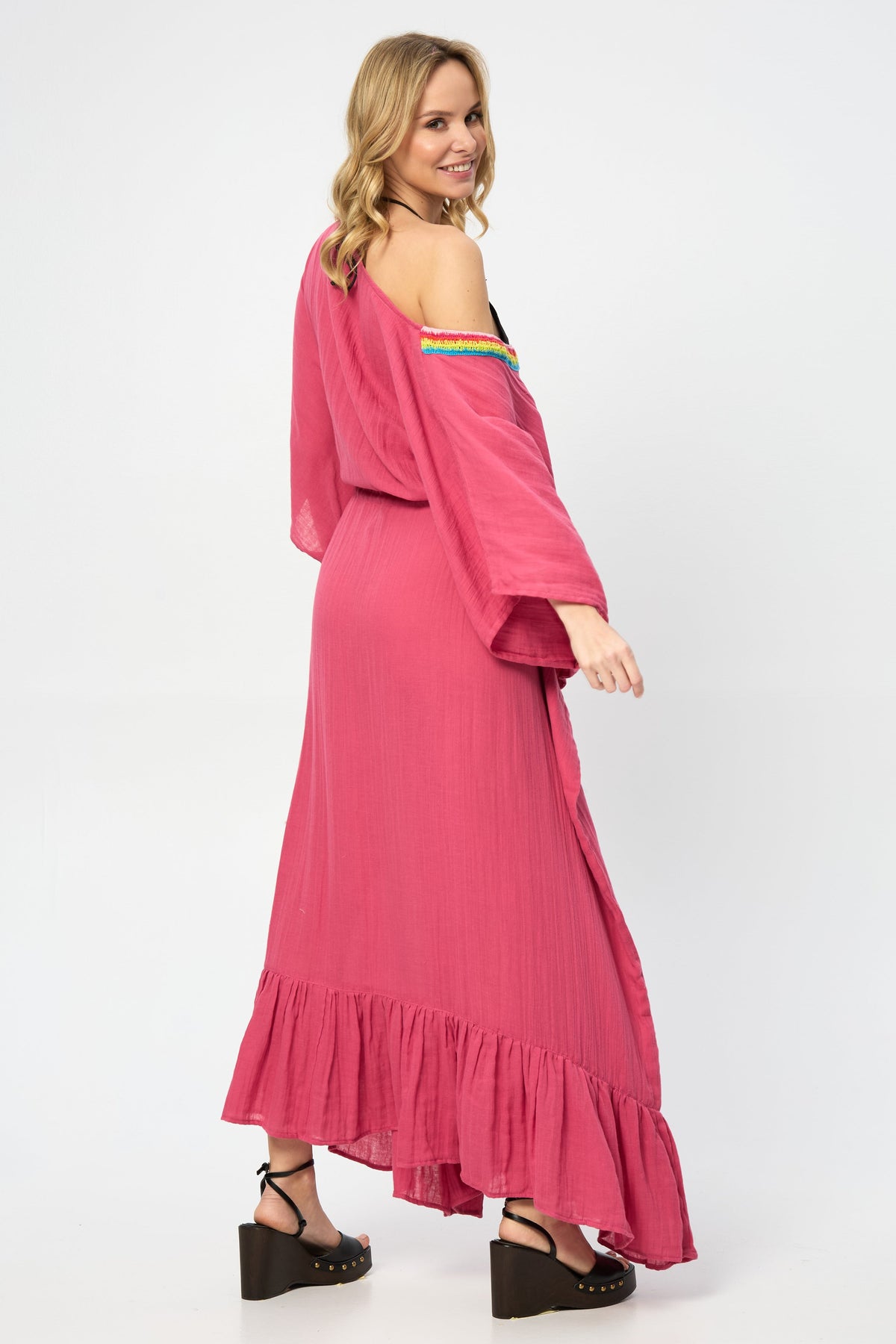 Crochet Rainbow Kaftan Maxi - Magenta