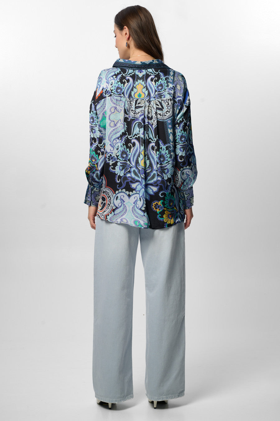 Satin Bungalow Beauty Shirt - Black Blue comb