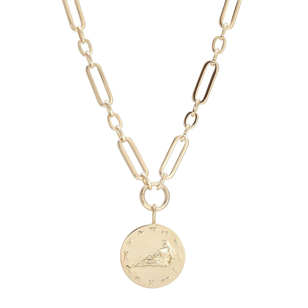 Gold-toned Zodiac Pendant Necklace with coin charm for stylish astrology lovers
