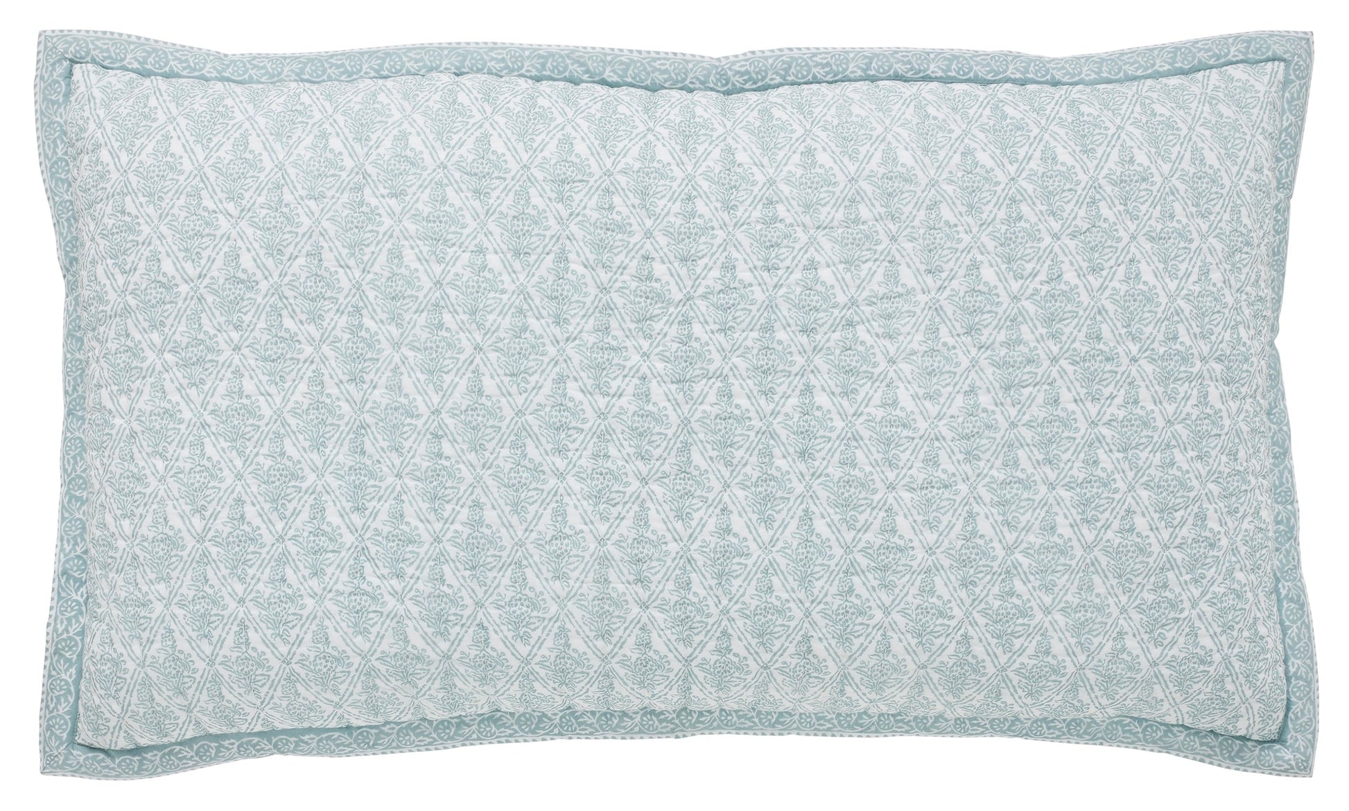 KS-347-2036_1|White and mint green patterned quilted pillow sham with detailed border, perfect for a refreshing, calm bedroom.