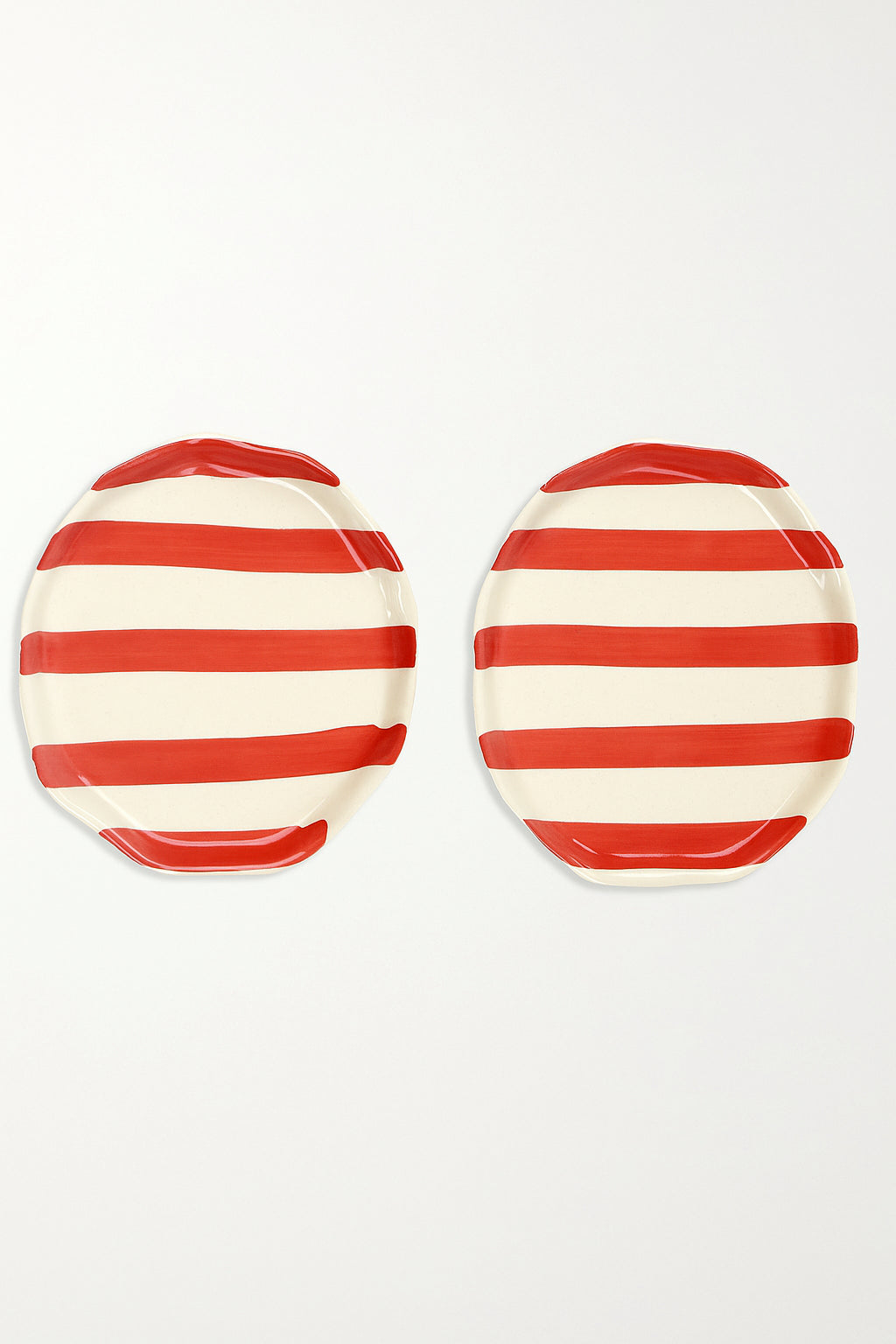Ceramic Red stripe plate, 6.3x6.3 Inches ( Set of 2 )