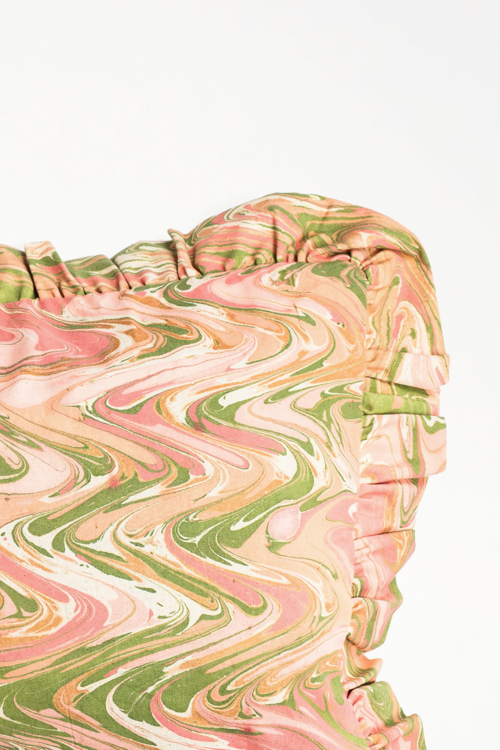 Peony Bloom Ruffled Hand-Marbled Pillow, 14x20