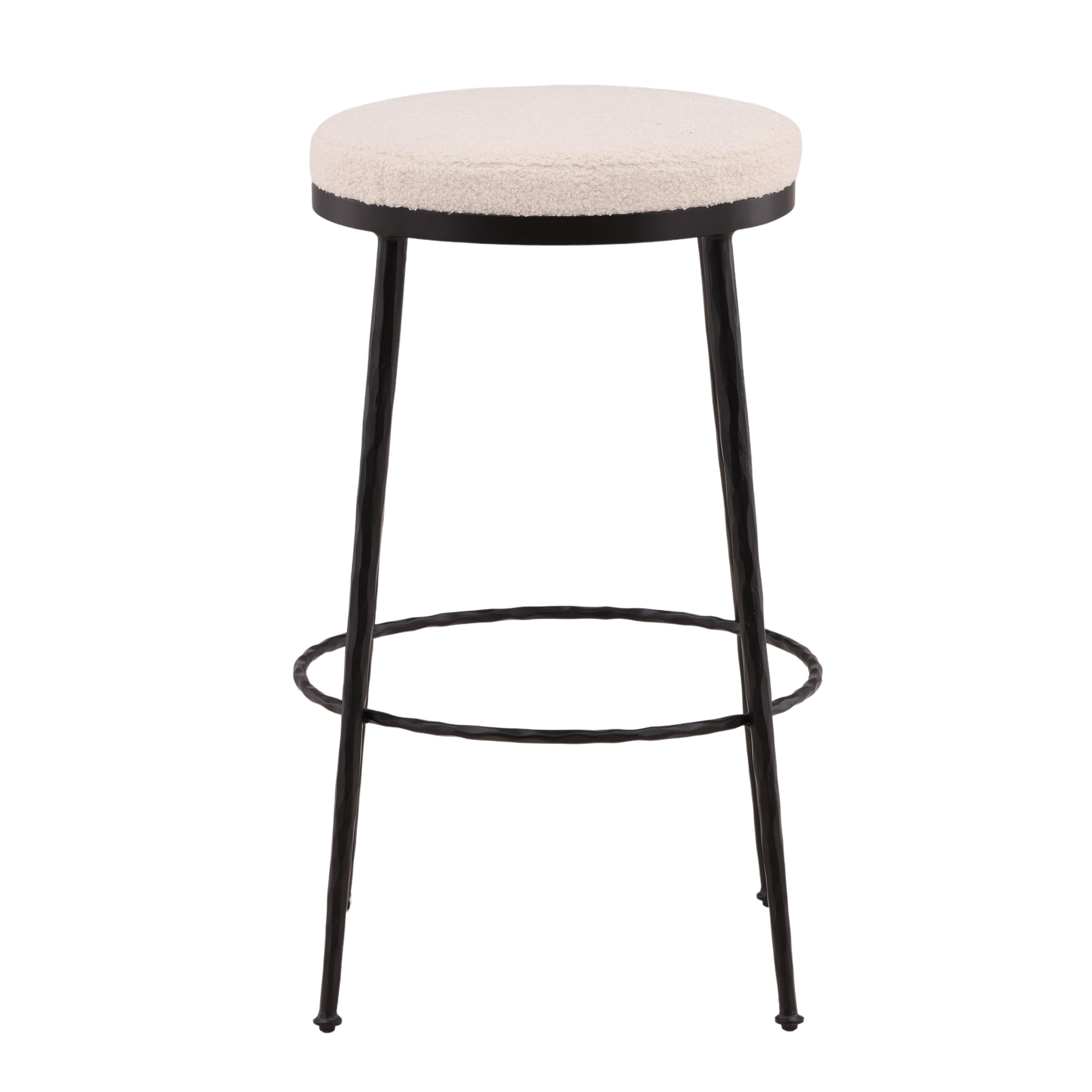Willa Ivory Bouclé & Black Iron Bar Stool
