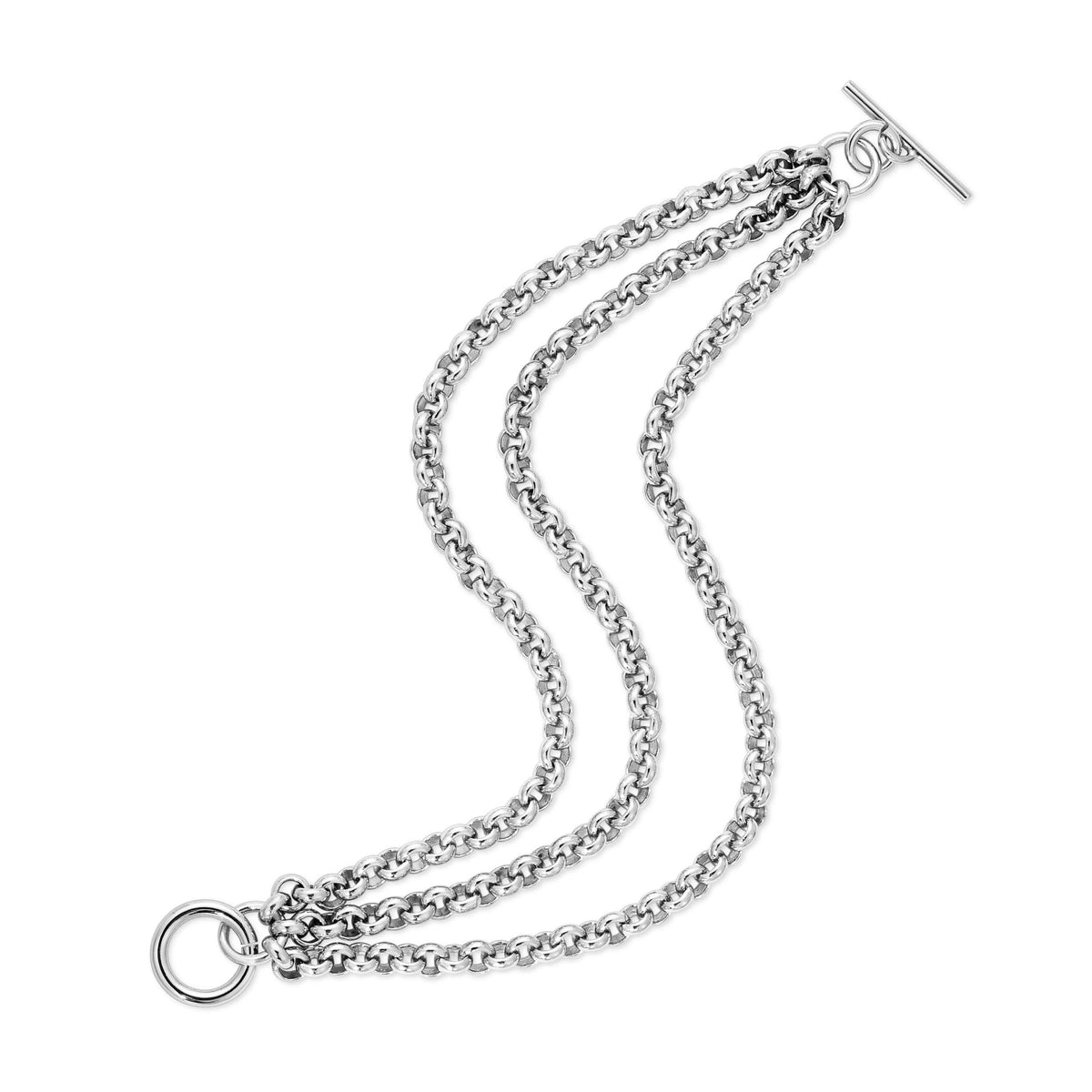 Three-strand silver chain bracelet from the Triple Micro Royal Chain Toggle Bracelet collection