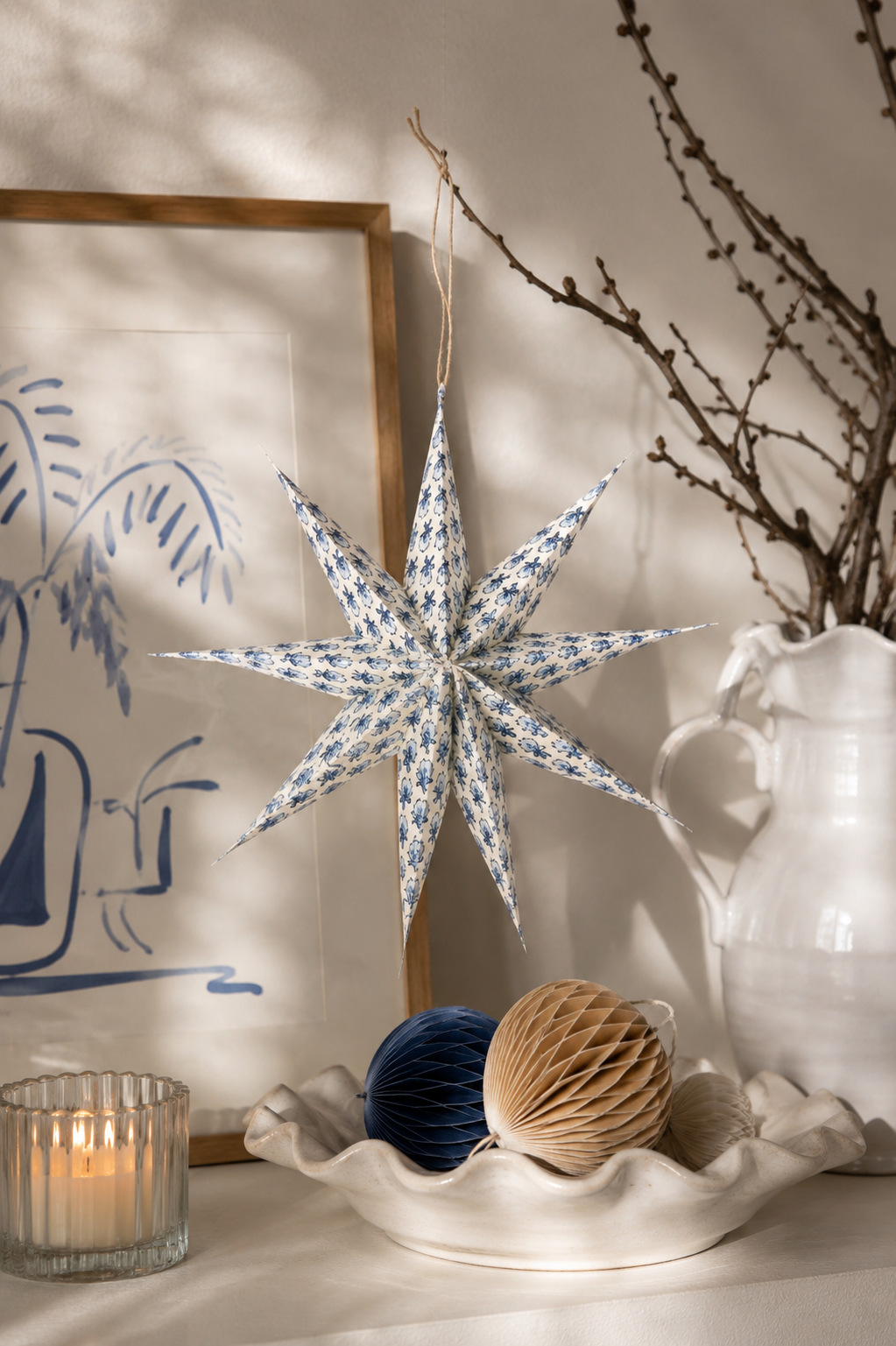 Large Blue Starlight Holiday Ornament Decor Stars (Set of 3)
