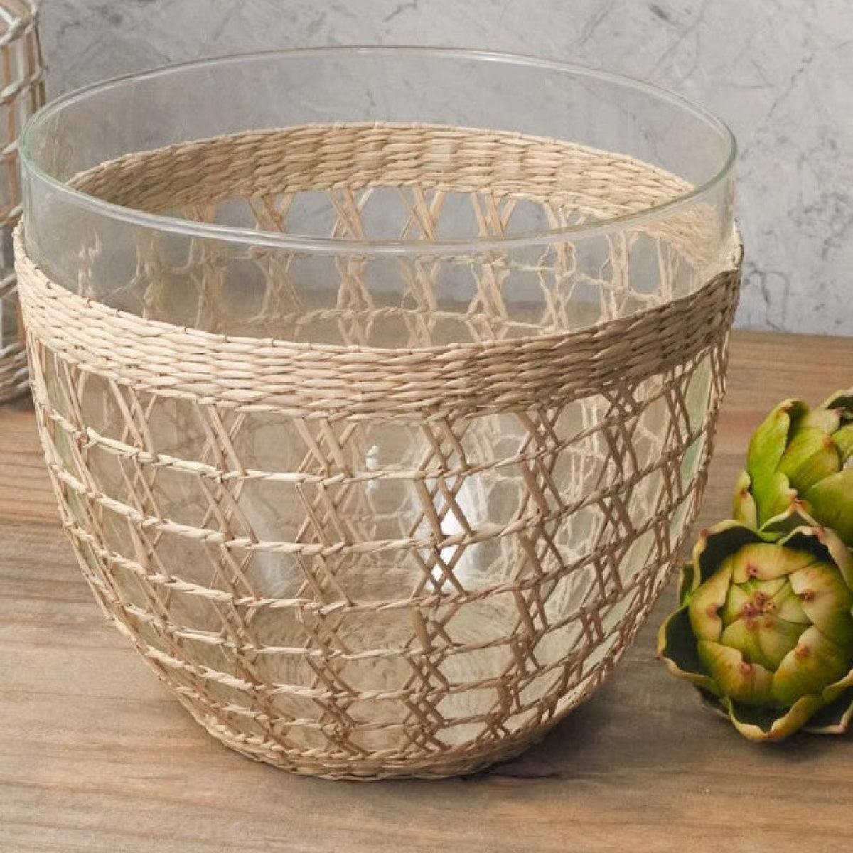 Seagrass Large Cage Salad Bowl Glass Seagrass Brand_Seagrass & Rattan Kitchen_Serveware Serving Pieces 6880-T8541SeagrassMediumCageSaladBowl