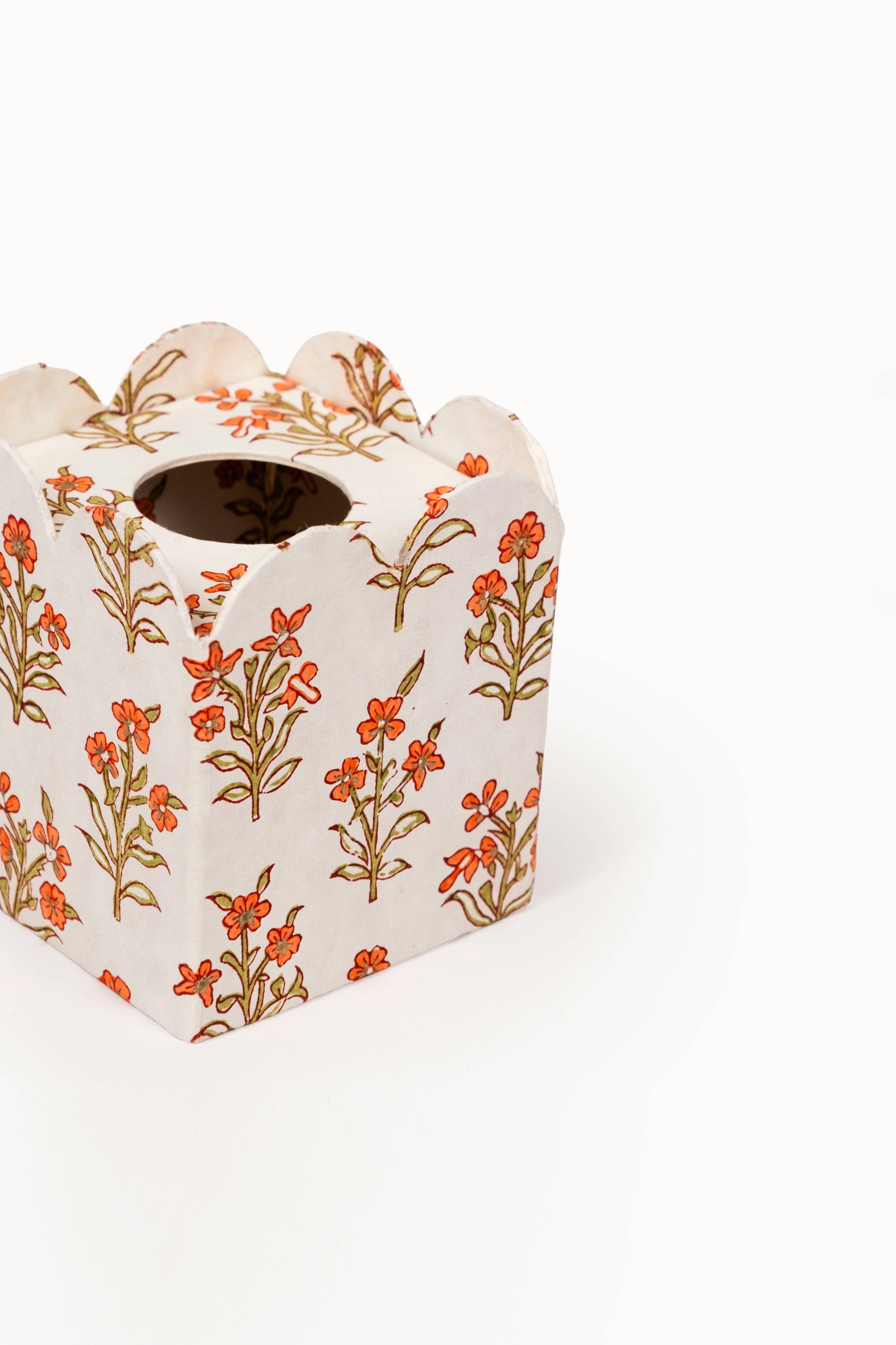 Block Print Tissue Box Cover - Leela Apricot (Collapsible)