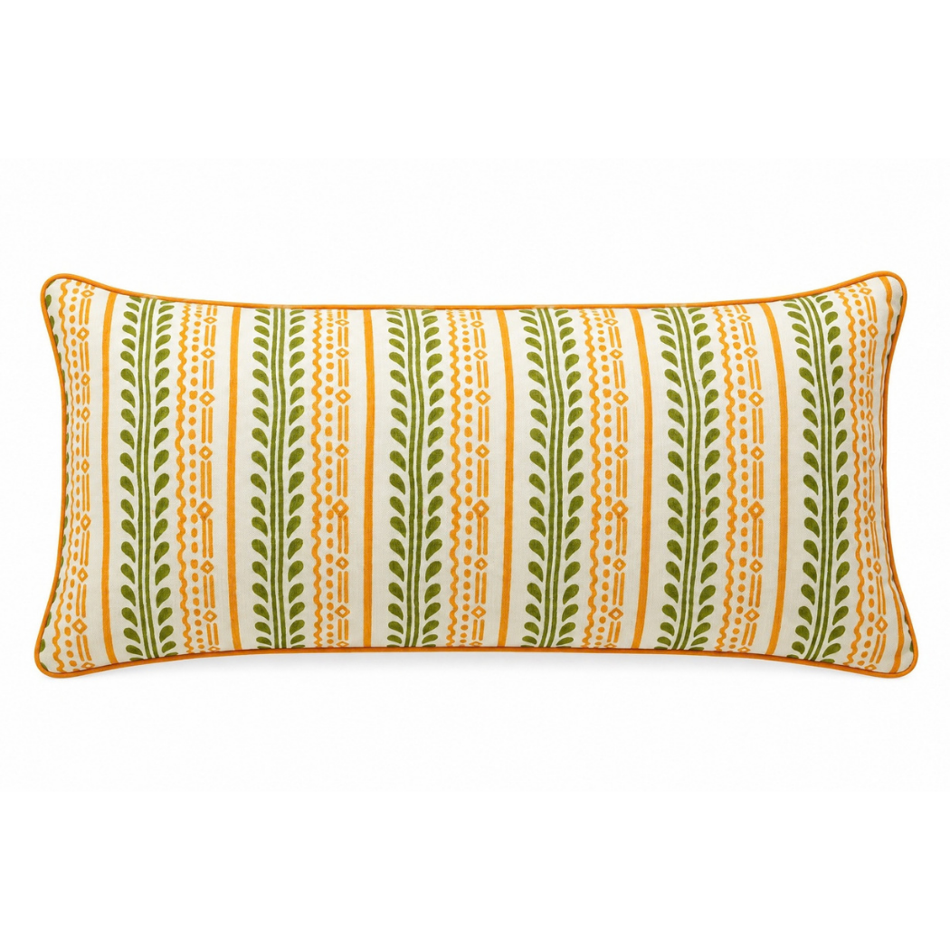 Buna Hand Block Printed Linen Lumbar Pillow Cover