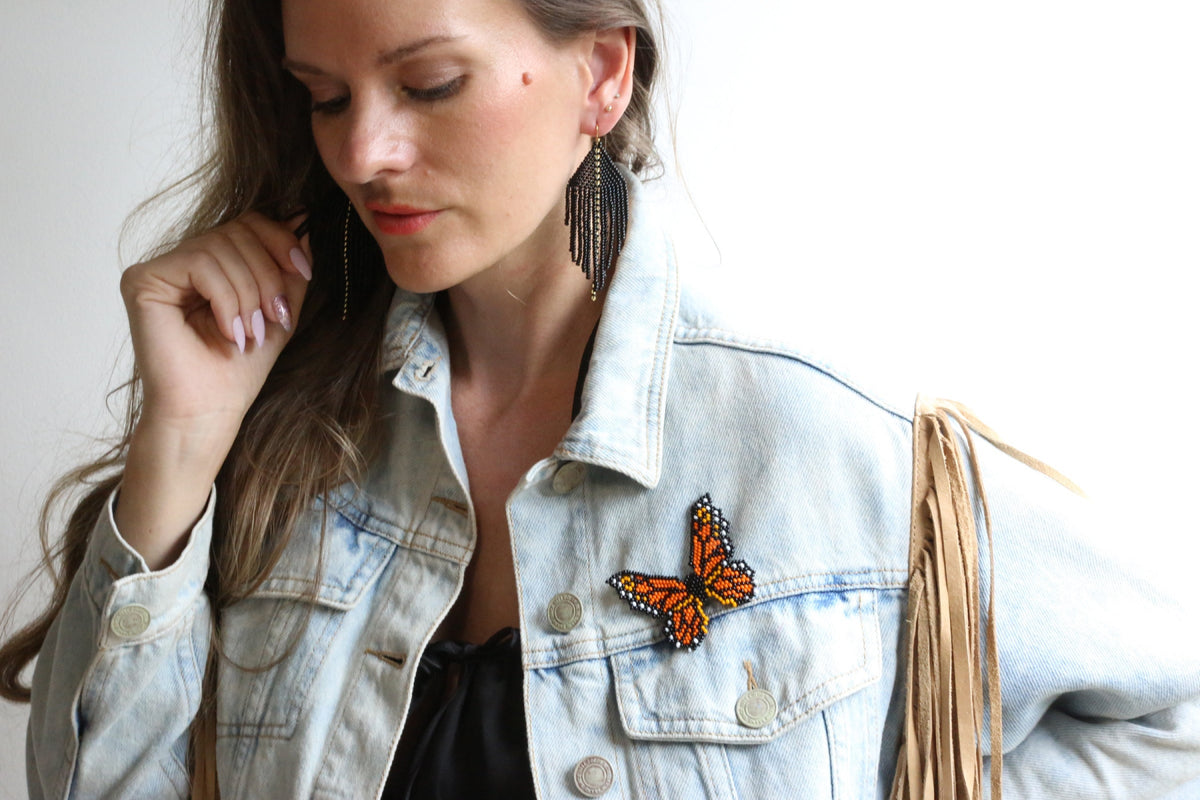 Butterfly Monarch Embera Seed Bead Earrings