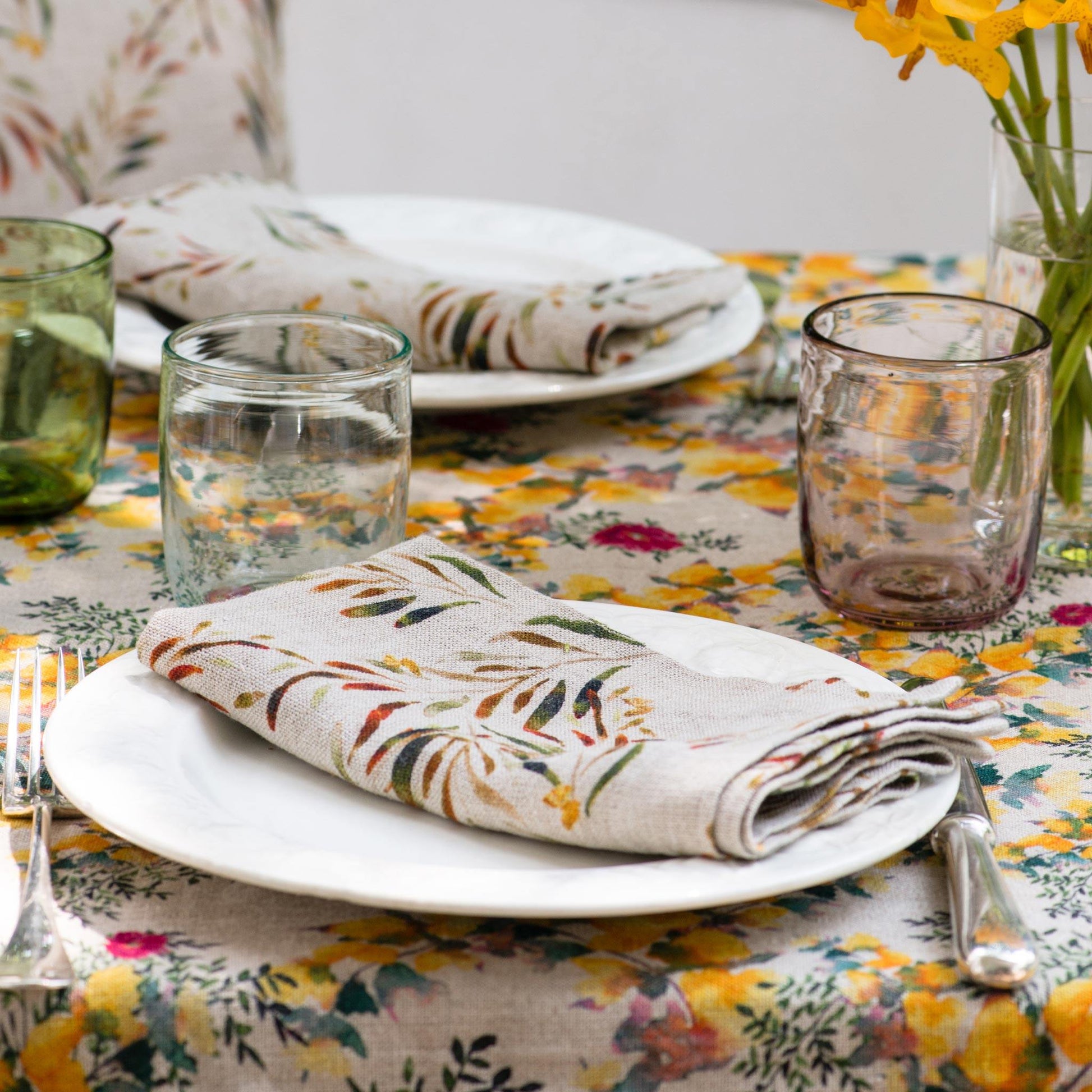 Organic Linen Napkins in Red Palm - Sophie Williamson Fabrics