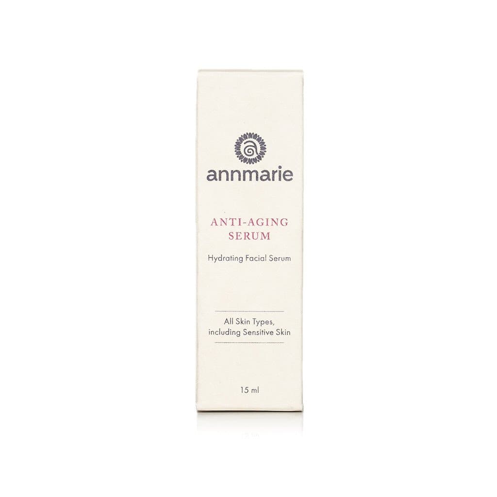 Annmarie Skin Care Anti-Aging Serum box packaging for hydrating facial serum, suitable for all skin types.
