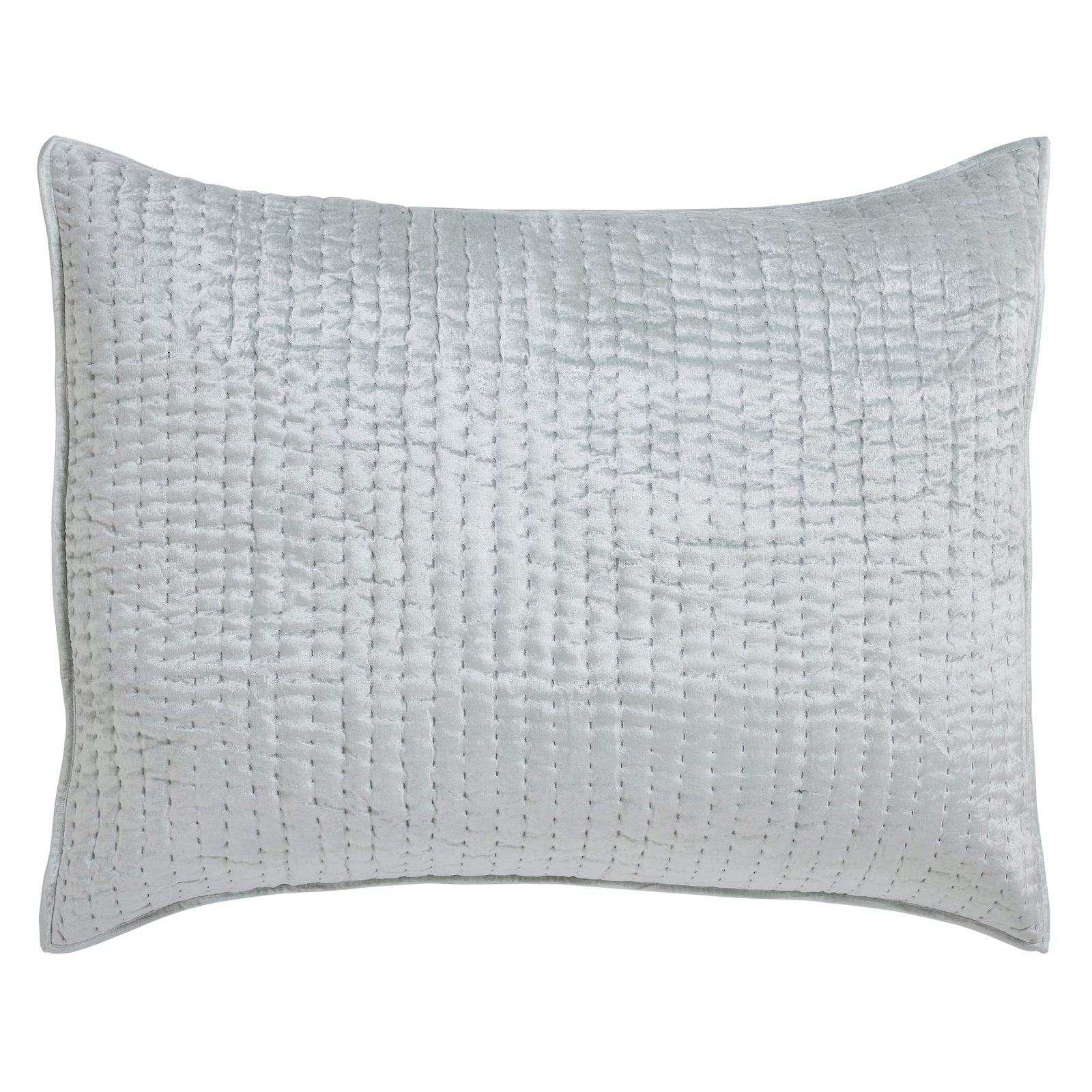 DE-352-3137_1|Light silver velvet quilt with contemporary small grid quilting, providing a chic and soft plush texture.