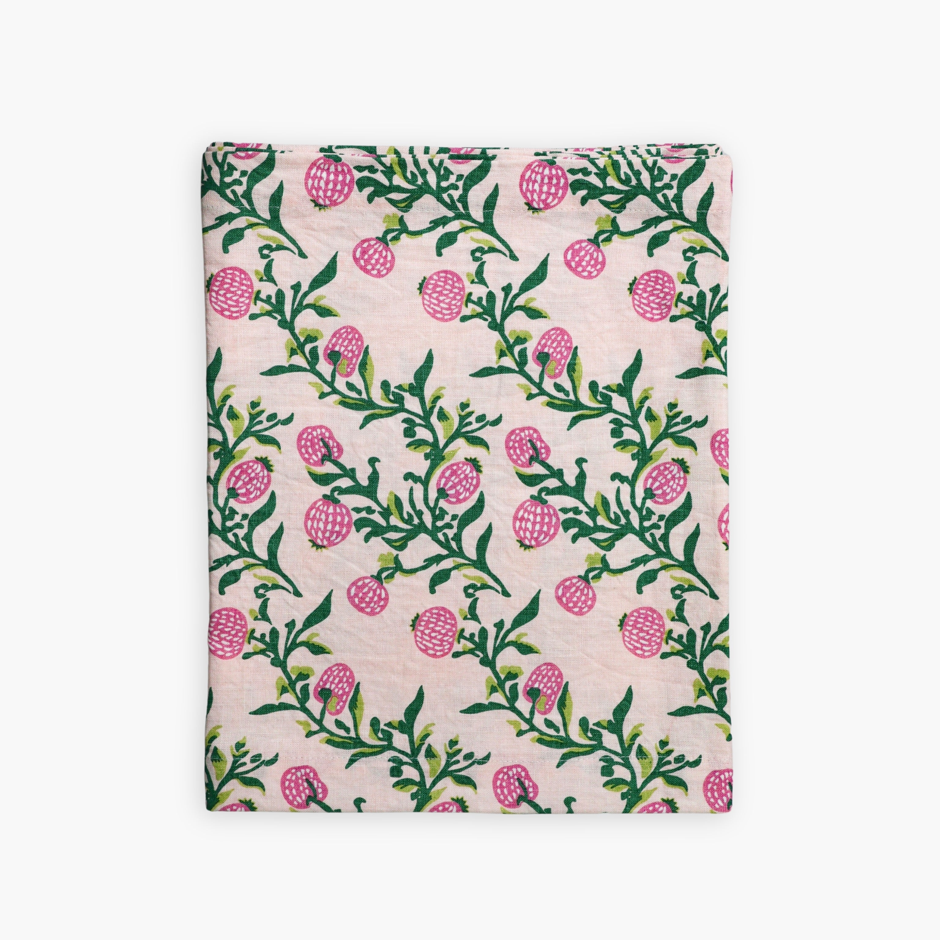 Rasa - Pure Linen Hand-Printed Table Runner - Pastel Pink