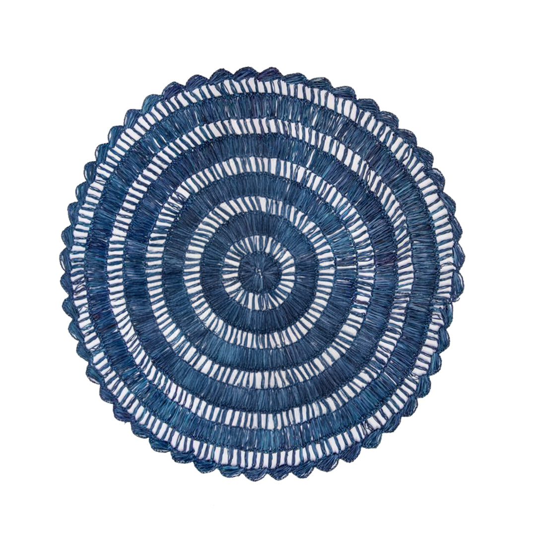 Buriti straw placemat handwoven from natural Brazilian palm fiber in blue by Talah Home