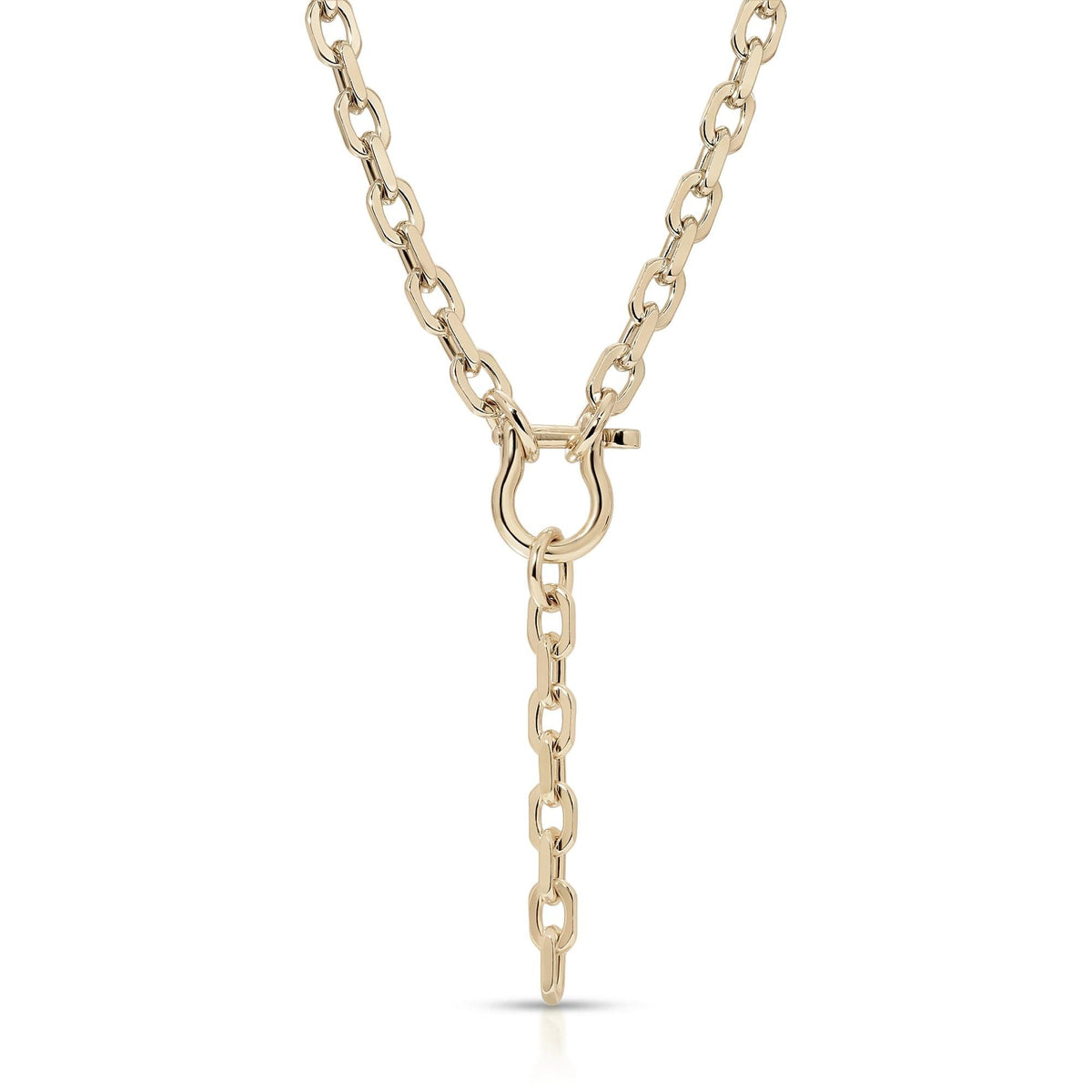 Livia Lariat Necklace with gold chain and horseshoe clasp for a stylish vibe