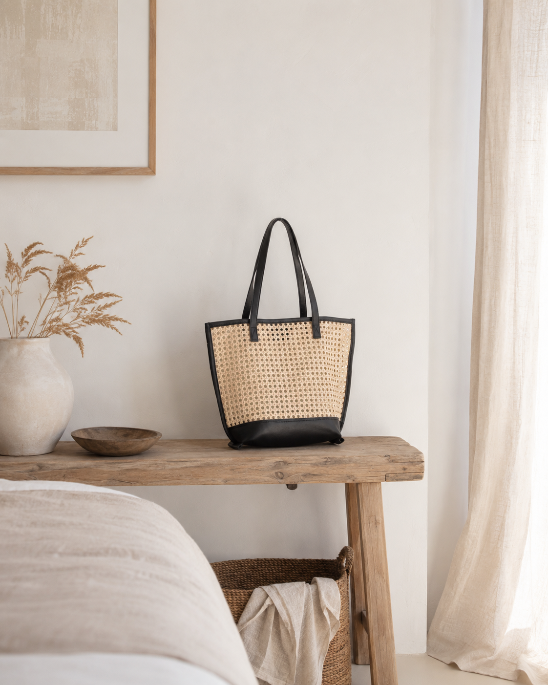Raja Leather and Cane Tote