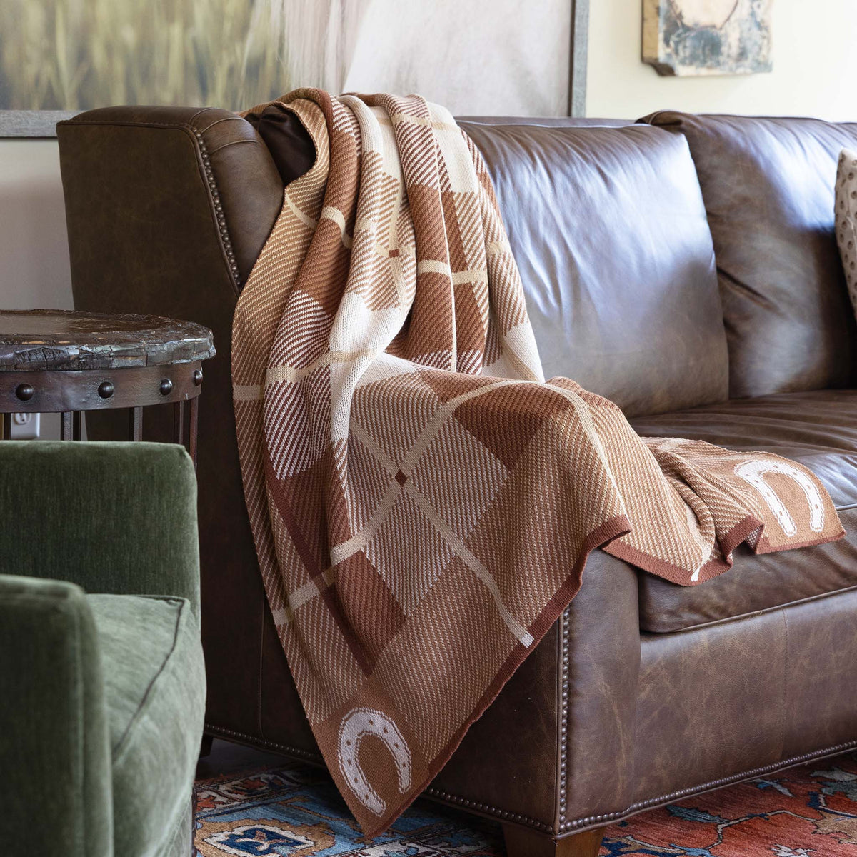 In2Green Eco Throw Cotton Sustainable Knit Stripe Throw Blanket - Equestrian Barn Plaid