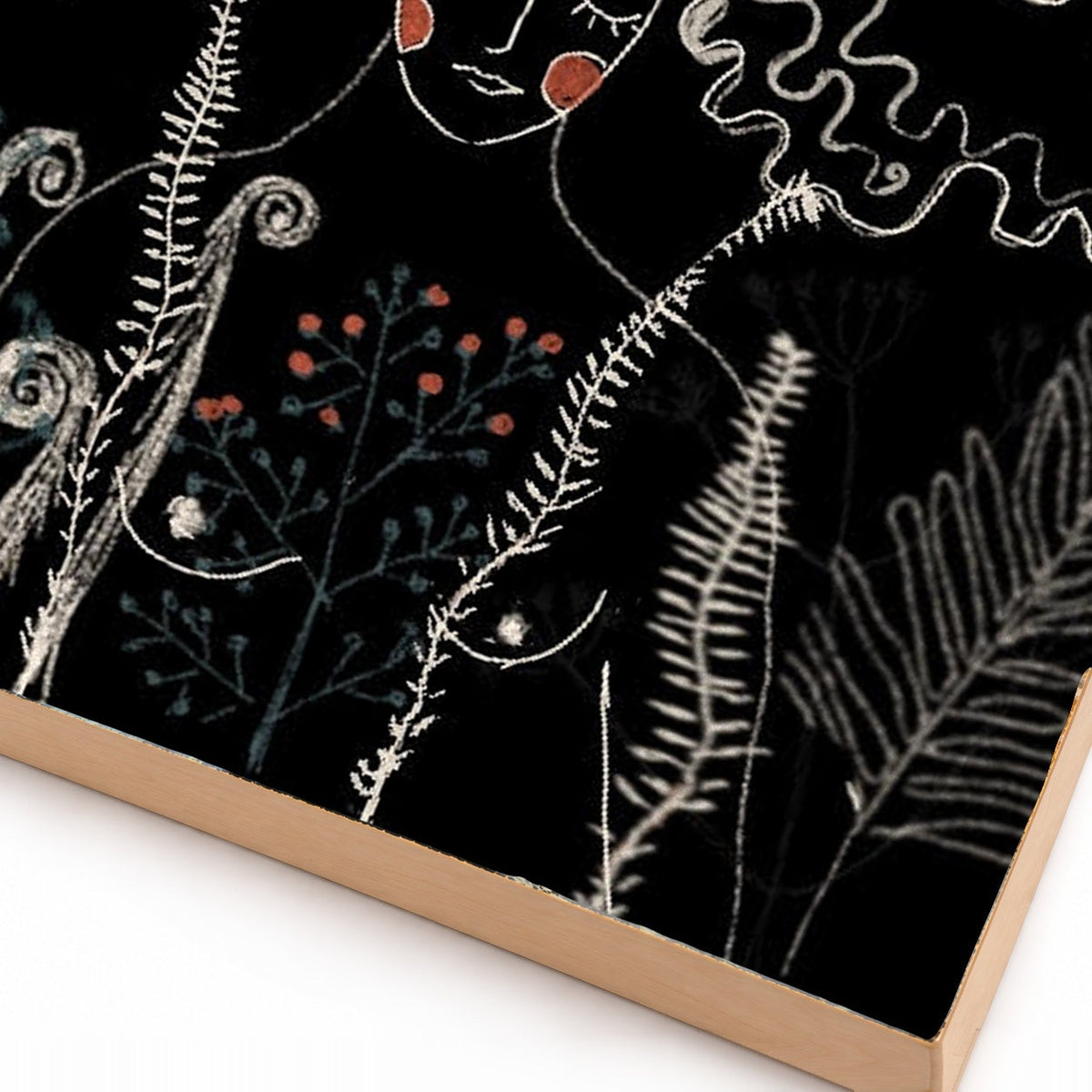 Close-up detail of the Wilderness Is Me art print showing the print and wood edge