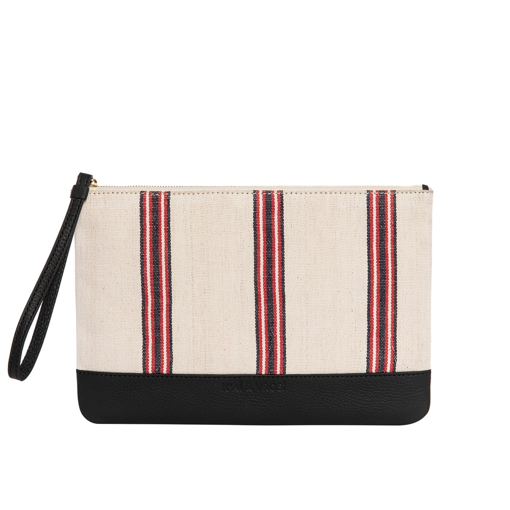 Apollon - Black Calfskin & Handloomed Fabric Clutch