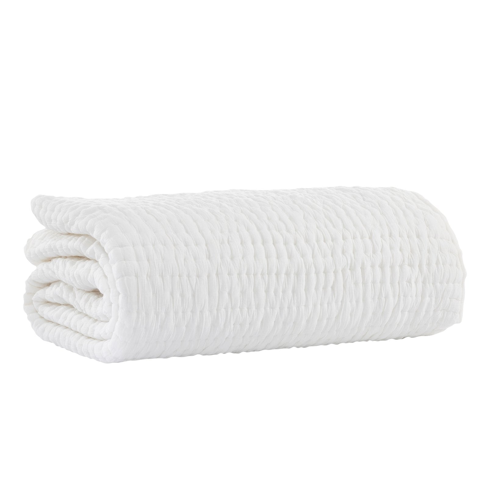 QT-359-9496_5|Neatly folded soft white textured quilt, ready to provide warmth and comfort, ideal for any cozy bedroom setting.