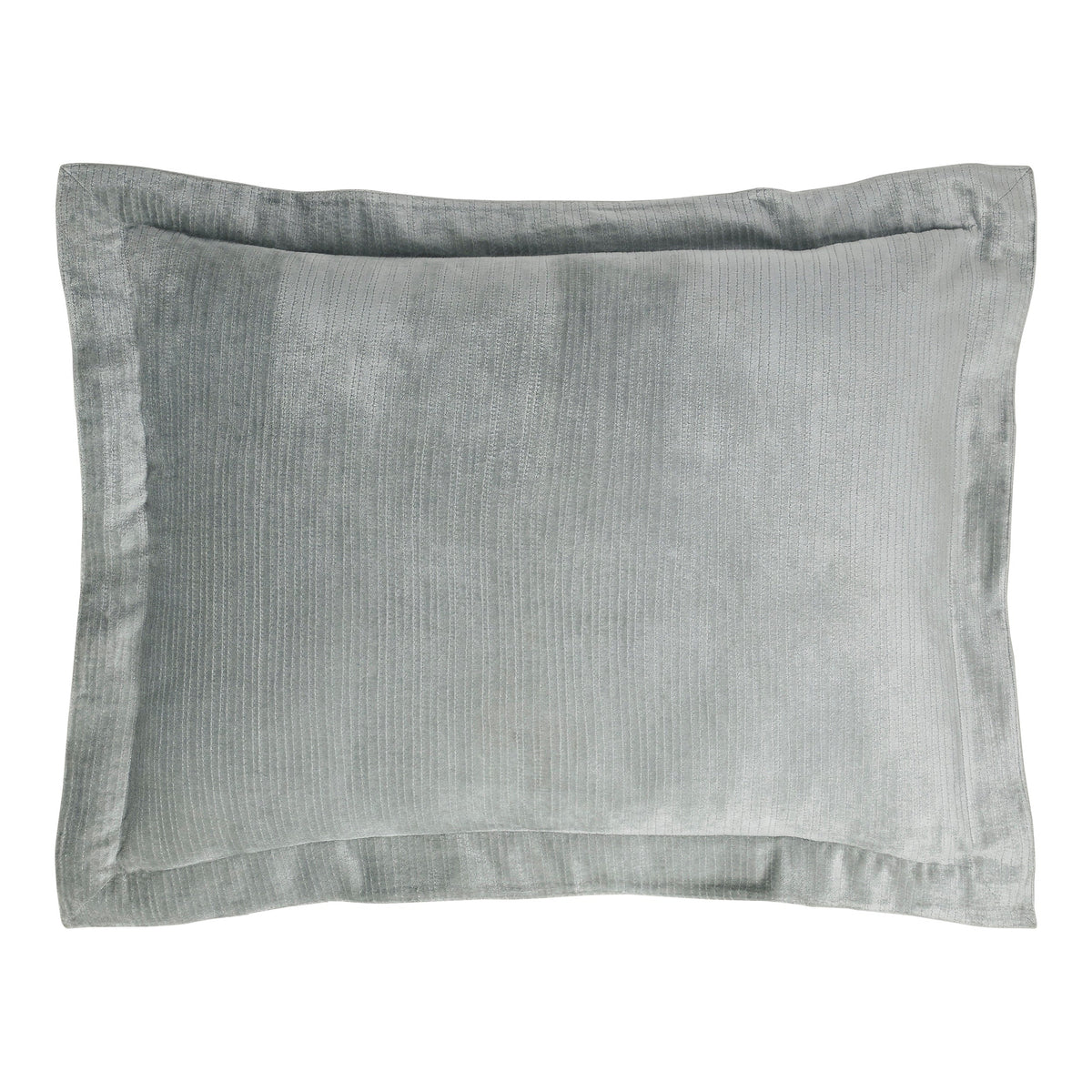 SS-054-2026_1|Luxurious light grey velvet corduroy pillow sham with wide flange, soft texture, perfect for modern bedroom duvet covers.