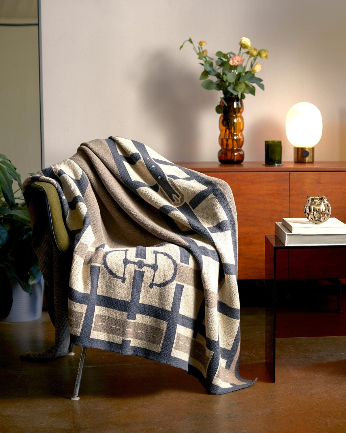 In2Green Eco Throw Cotton Sustainable Knit Throw Blanket - Equestrian Lattice
