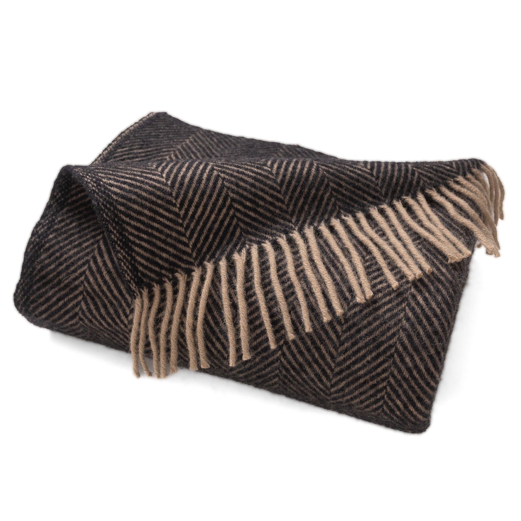 Highland Tweeds Herringbone Pure New Wool Throw ~ Black ~-Throws and Blankets-[bar code]-Prince of Scots