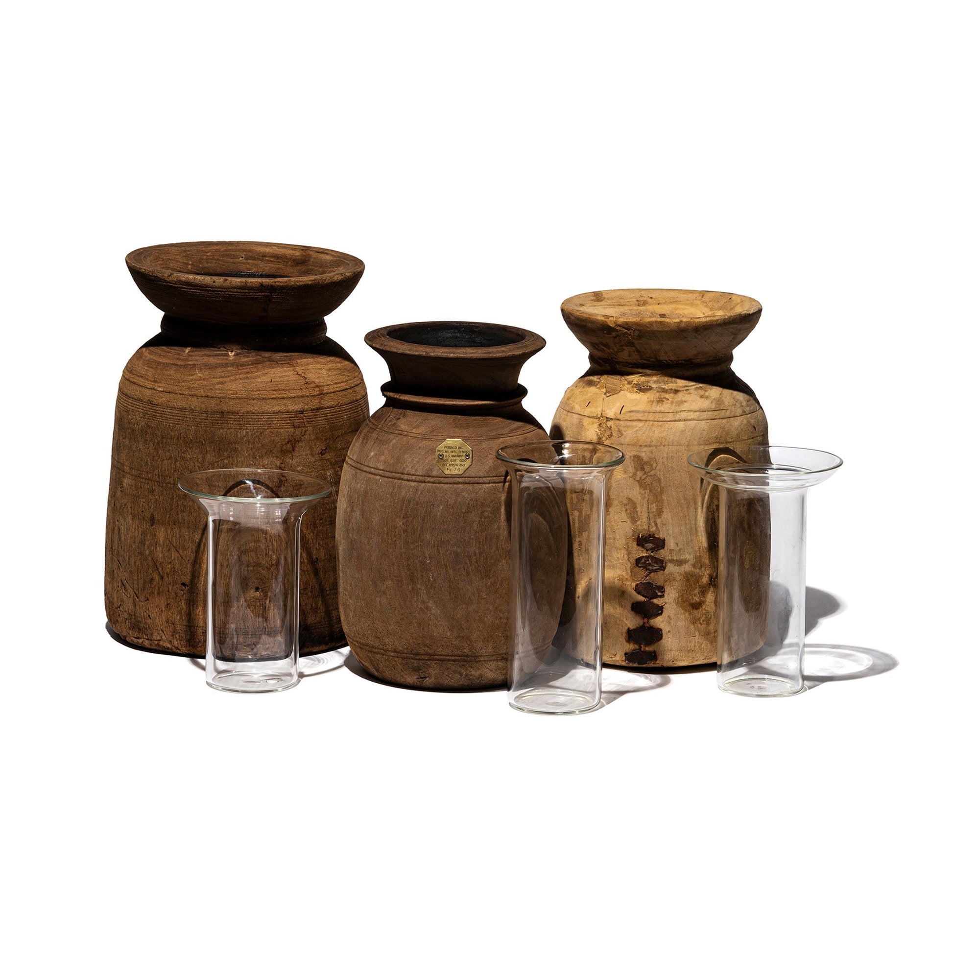 Vintage Wooden Pot W Glass Cylinder 1