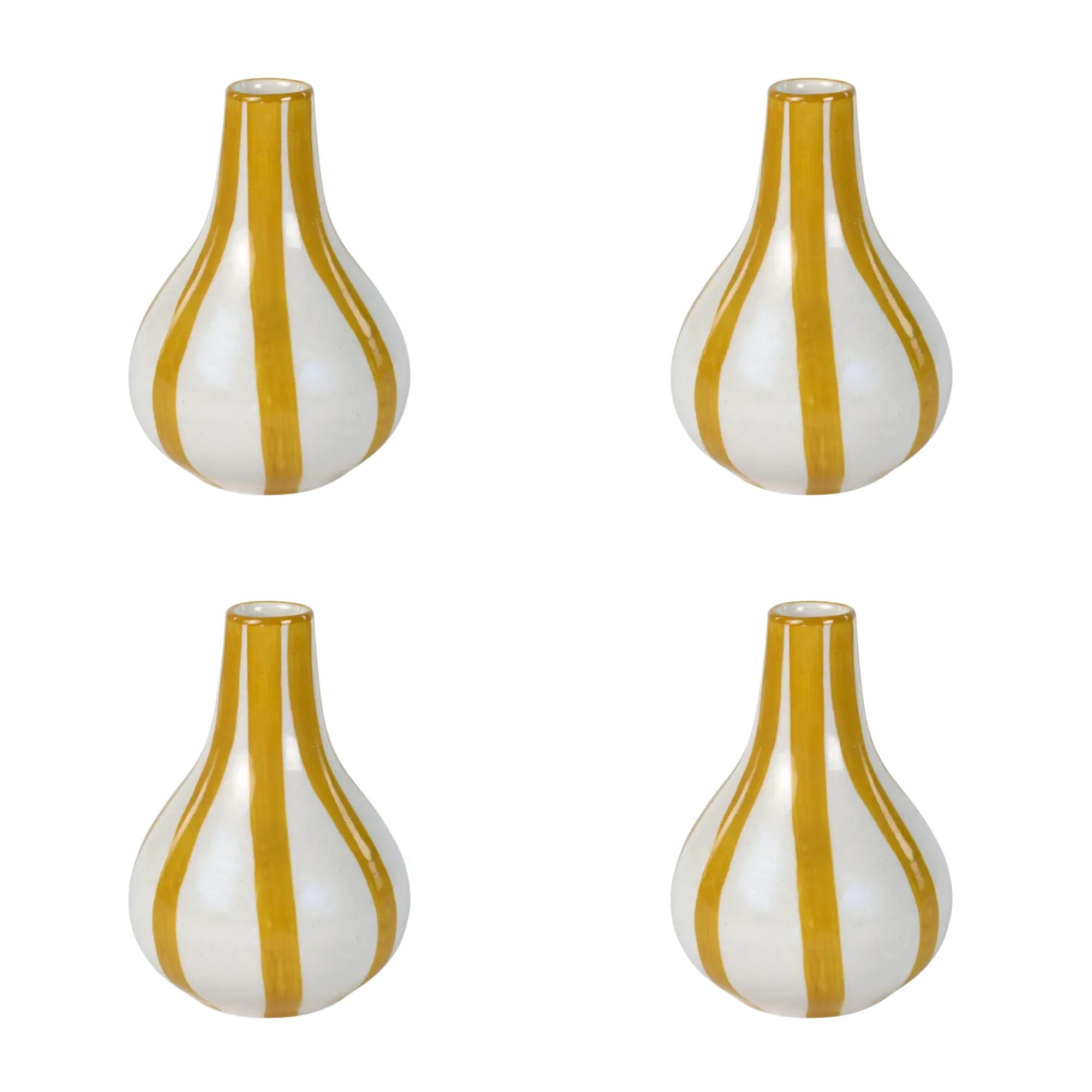 Ceramic Stripe  bud vase, Yellow-  3.5 x 3.5 x 4.75 Inches ( Set of 4 )