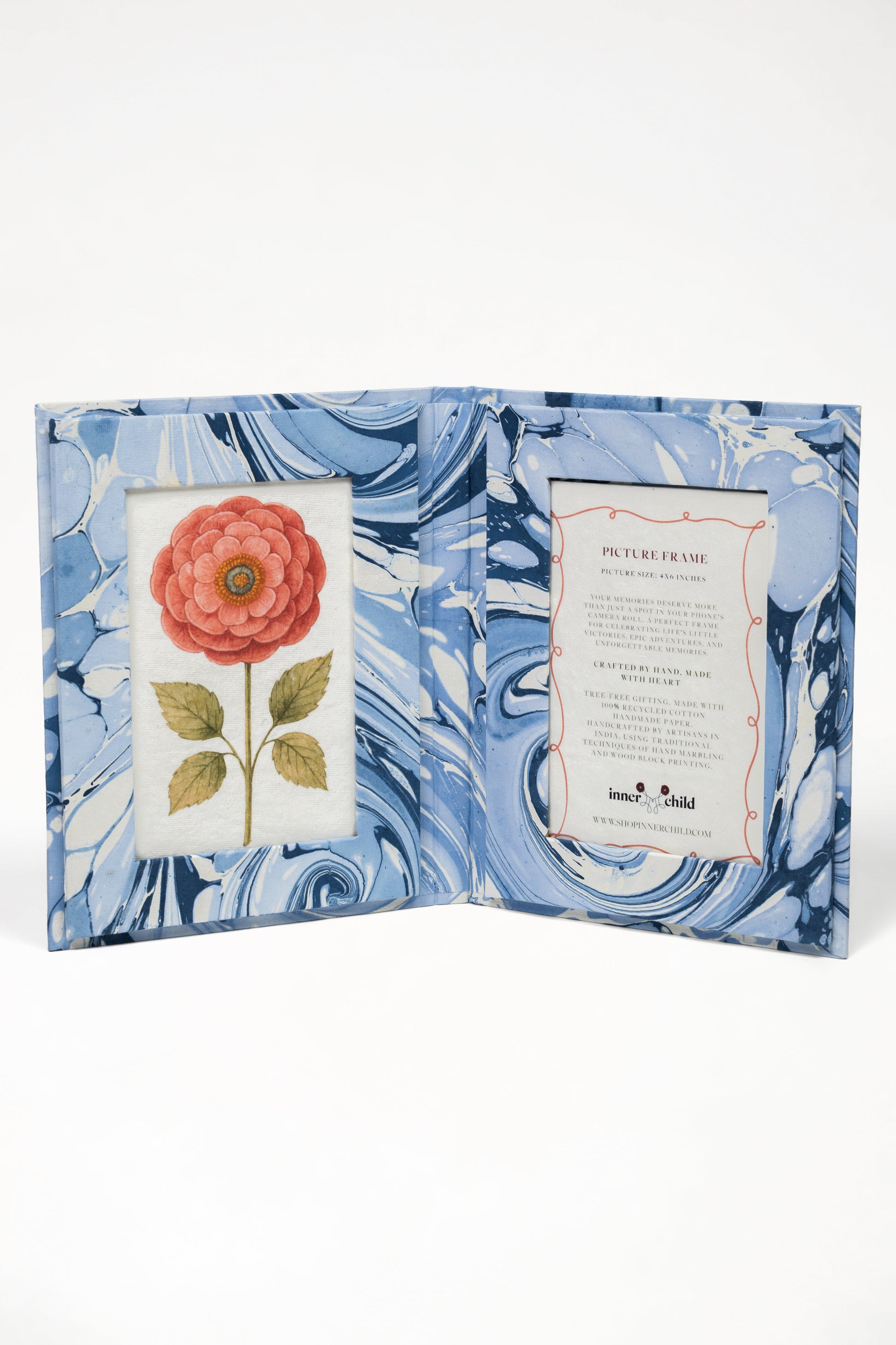 Hand-marbled ocean wave folding picture frame book 4x6 inches Inner Child design