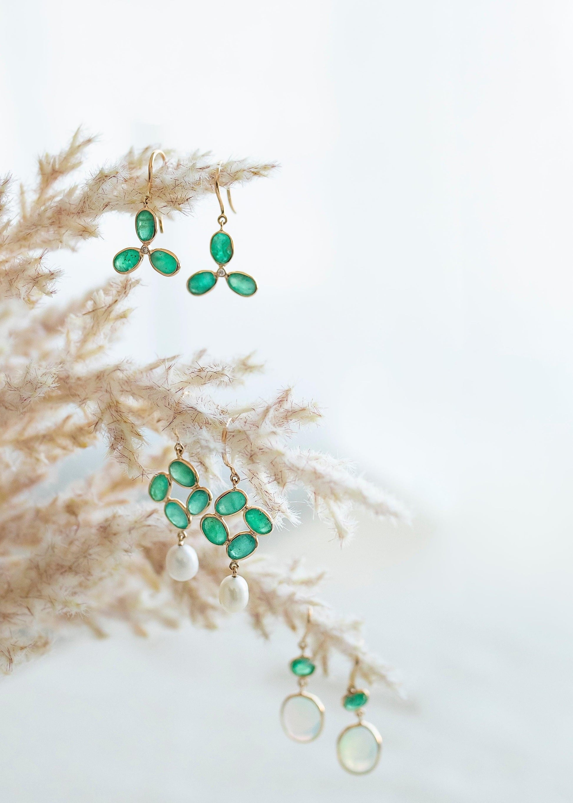 Emerald Radiance Earrings minimal everyday fine jewelry in solid gold and sterling 925 silver with natural gemstones.