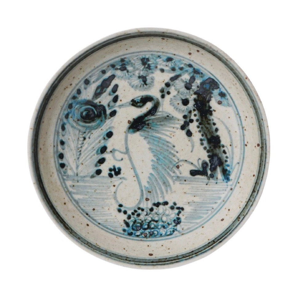 Small Blue and White Porcelain Dancing Crane Dish