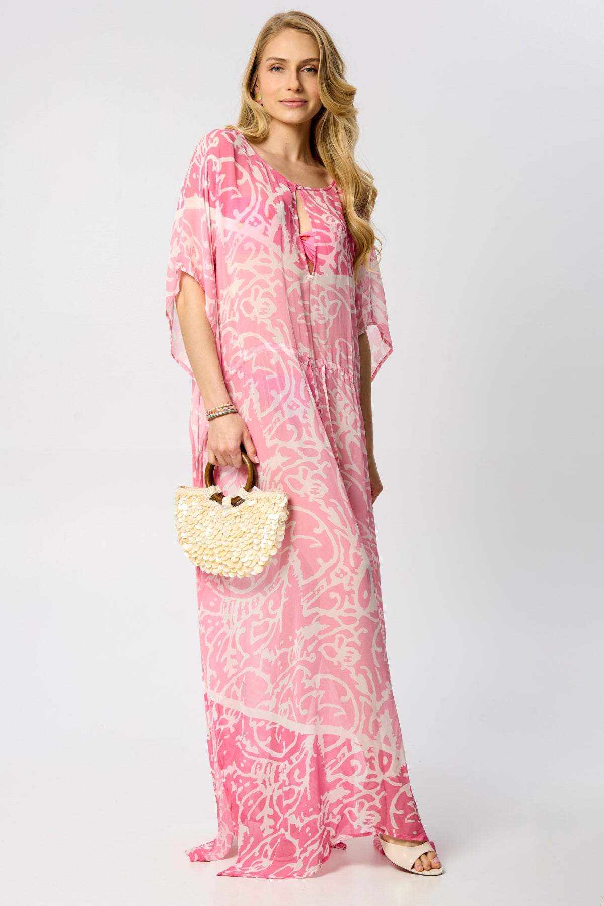 Floral Kaftan Tie Waist Monochrome - Purple