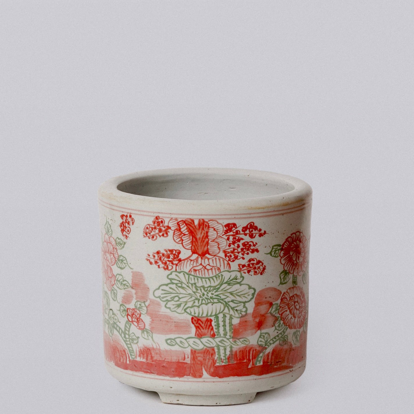 Pink and Green Porcelain Four Seasons Footed Cachepot - Thumbnail 4