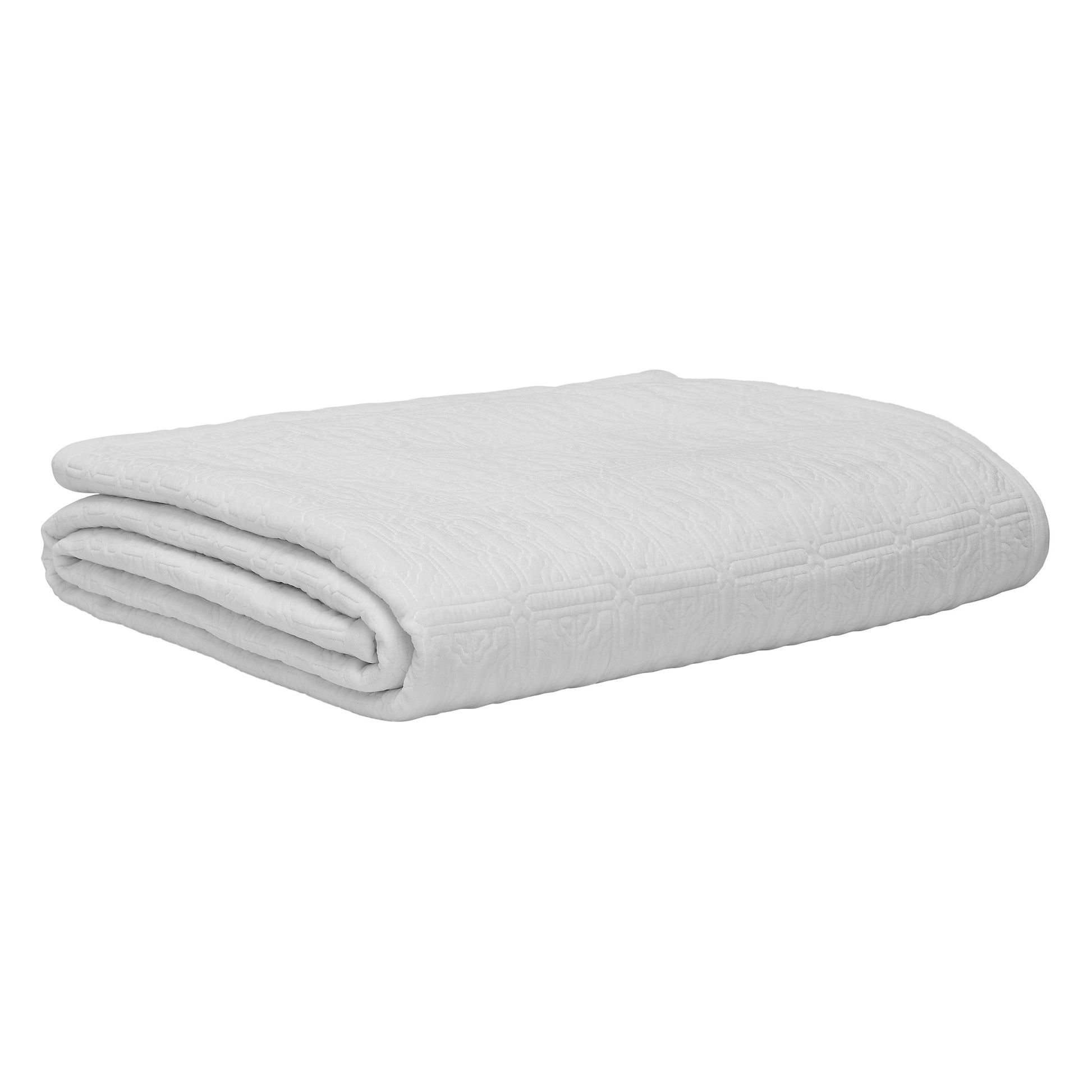 QT-376-9496_9|Crisp white folded quilt with detailed geometric stitching. Luxurious bedding accent, versatile and timeless bedroom essential.