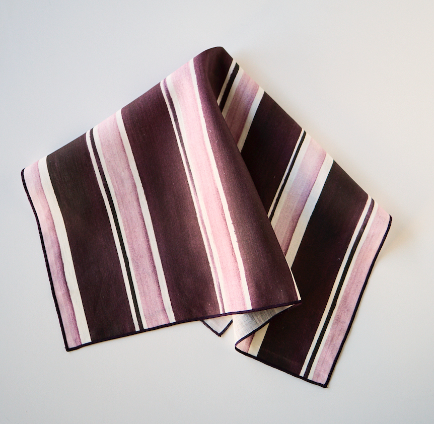Rose Stripe linen dinner napkin flat lay with pale pink trim - Goldie Home