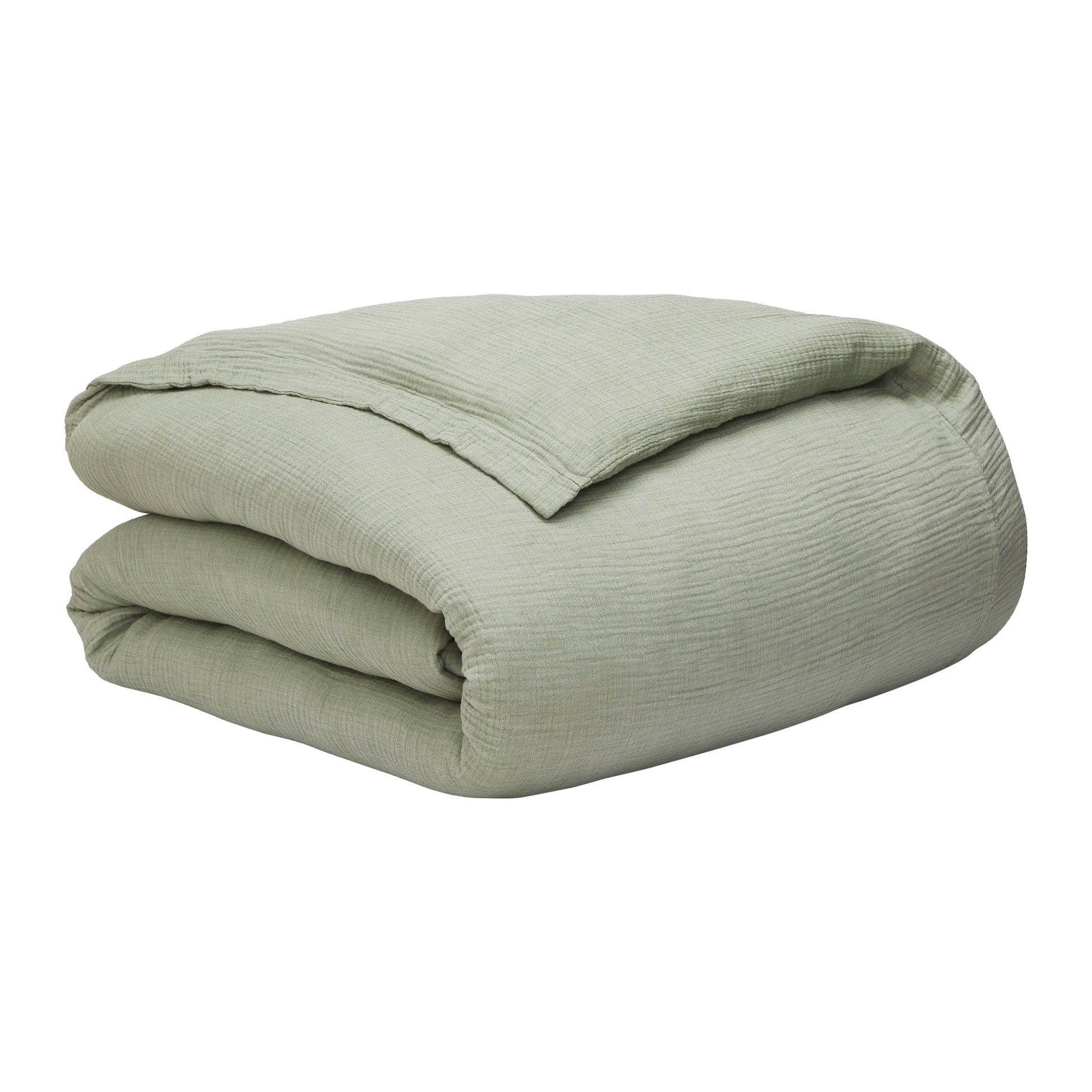 DT-051-10692_10|Light green textured muslin duvet cover, neatly folded. Soft, breathable bedding for a tranquil bedroom aesthetic.