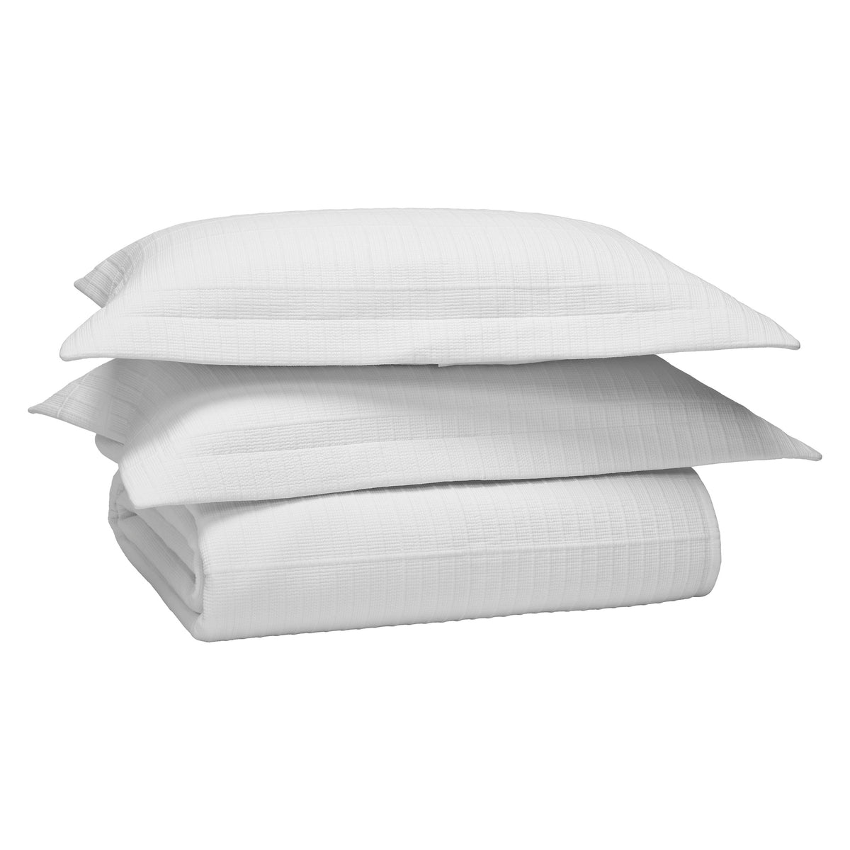 CL-268-9496_10|Stack of crisp white textured cotton coverlets and matching pillows, perfect for a cozy and elegant bedroom bedding ensemble.